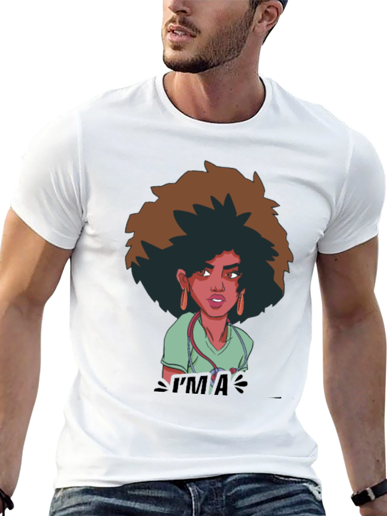 Afro Nurse Graphic Tee - Black Cotton T-Shirt