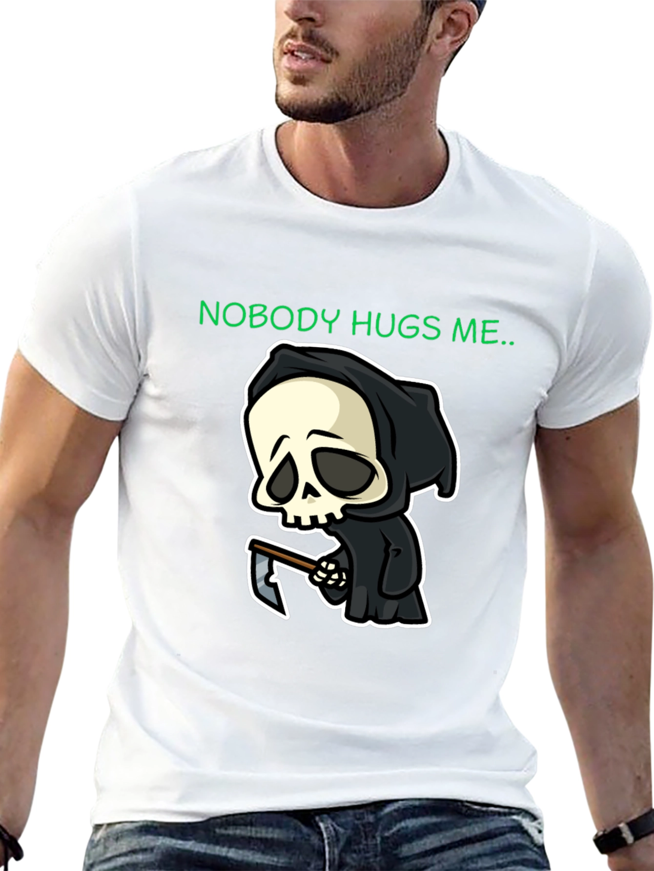 Nobody Hugs Me Grim Reaper Graphic T-Shirt