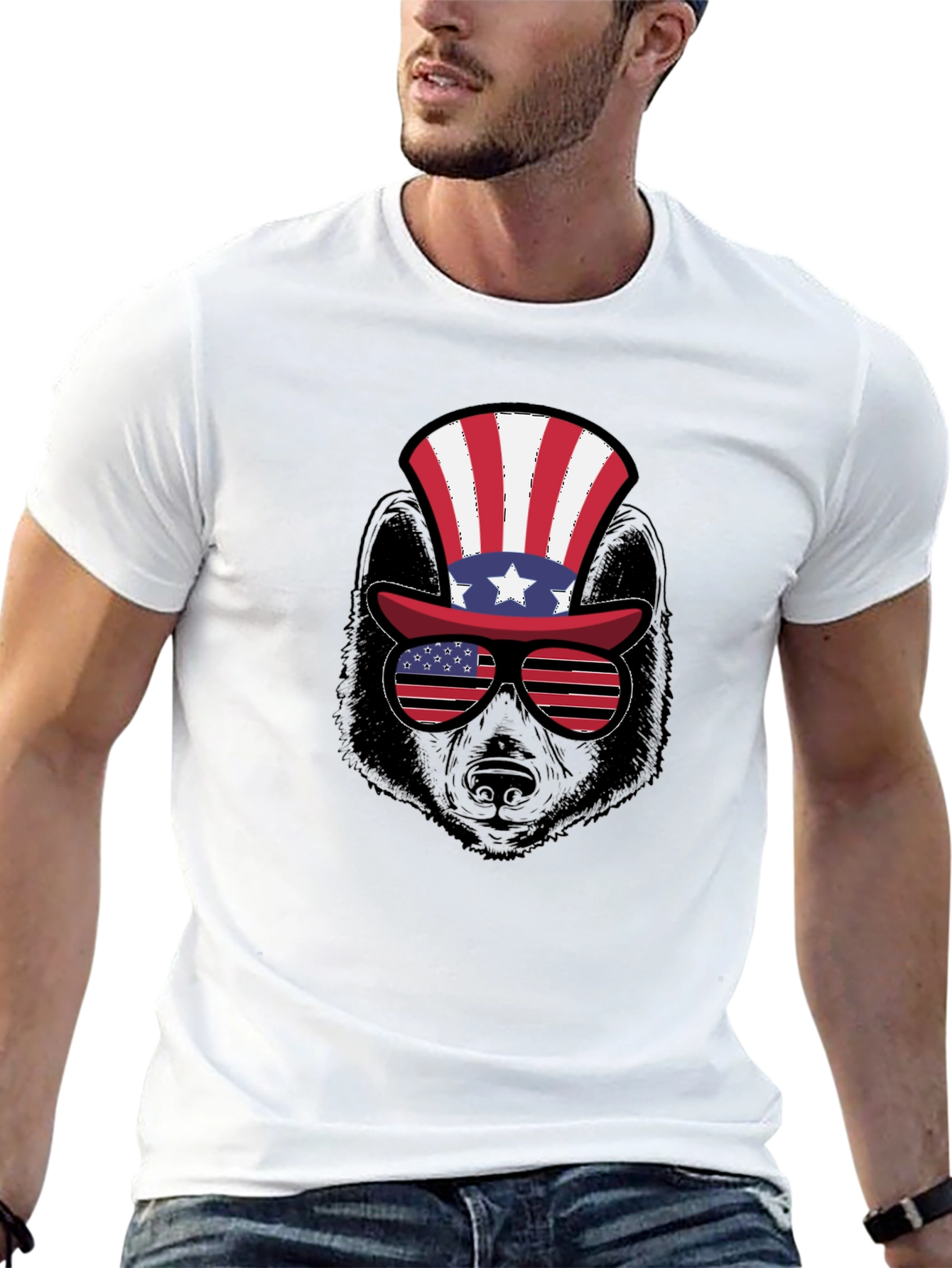 Patriotic Bear T-Shirt - American Flag Hat & Shades