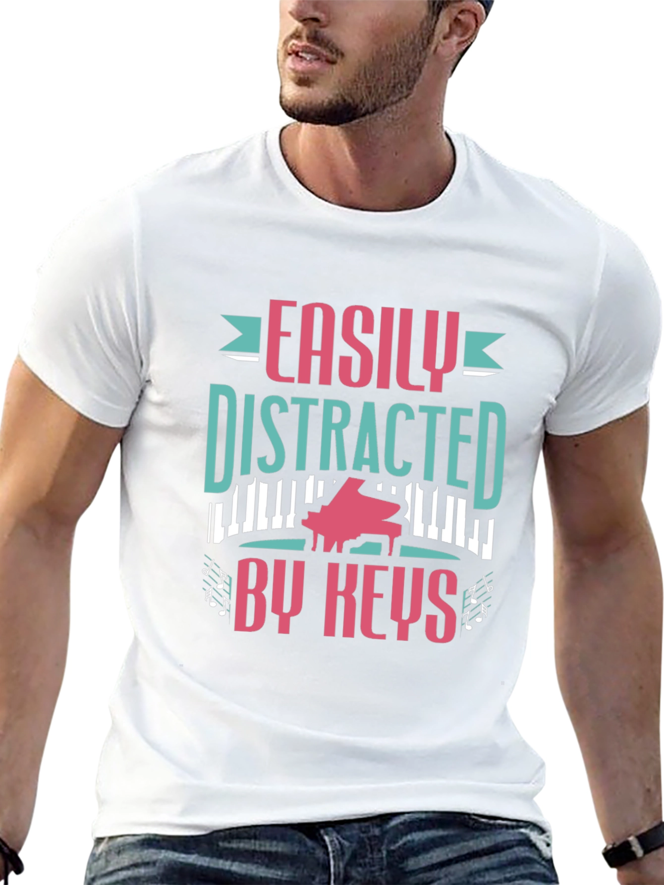 Easily Distracted By Keys Funny Piano Player T-Shirt