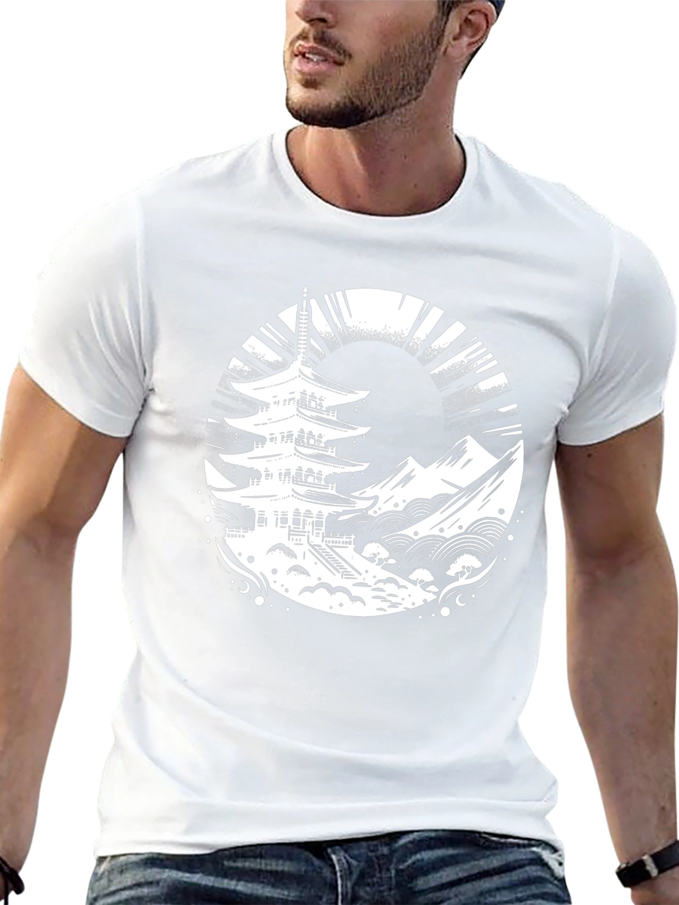 Pagoda Graphic Tee - Stylish Black T-Shirt