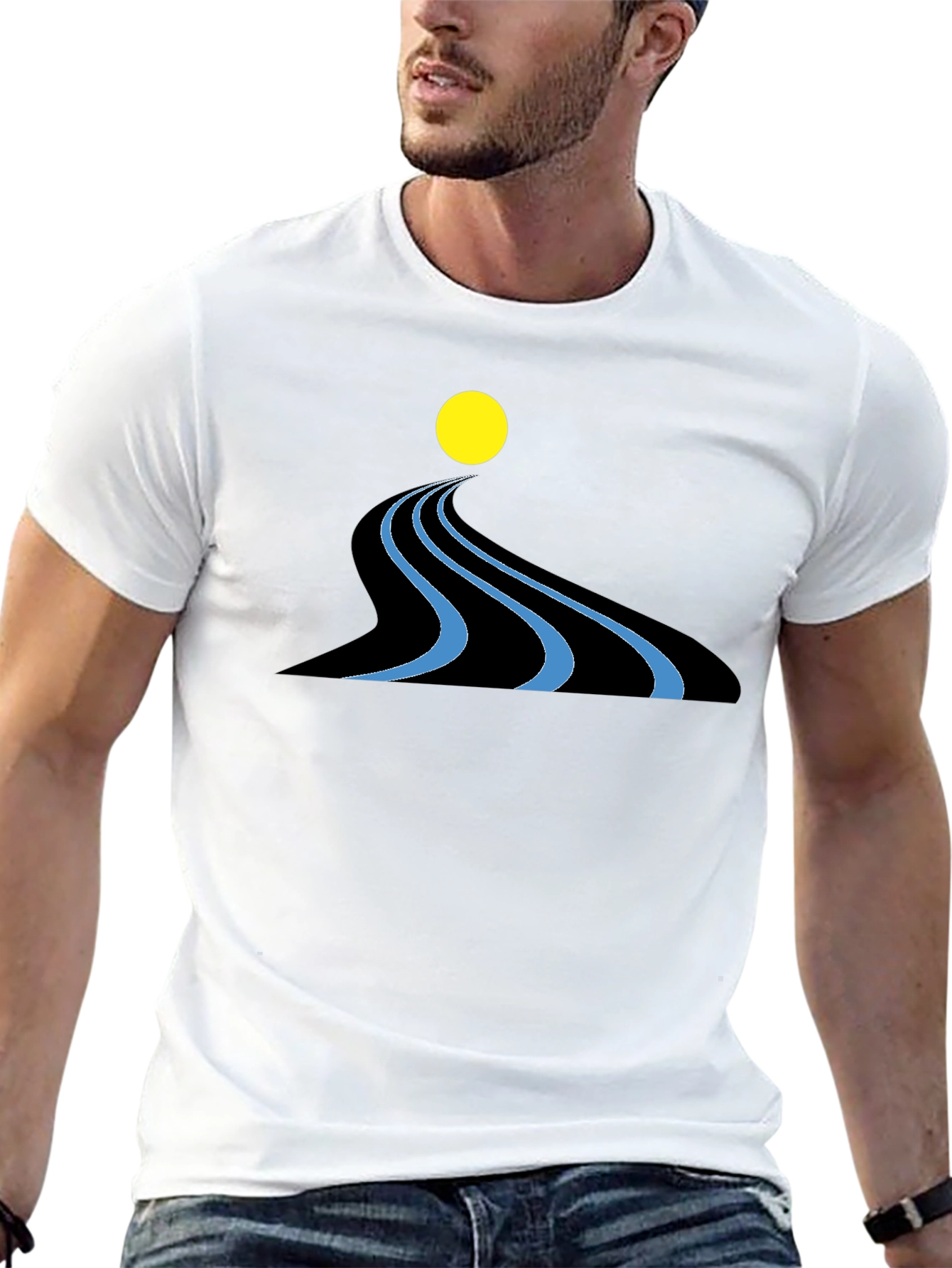 Abstract River Graphic Black T-Shirt