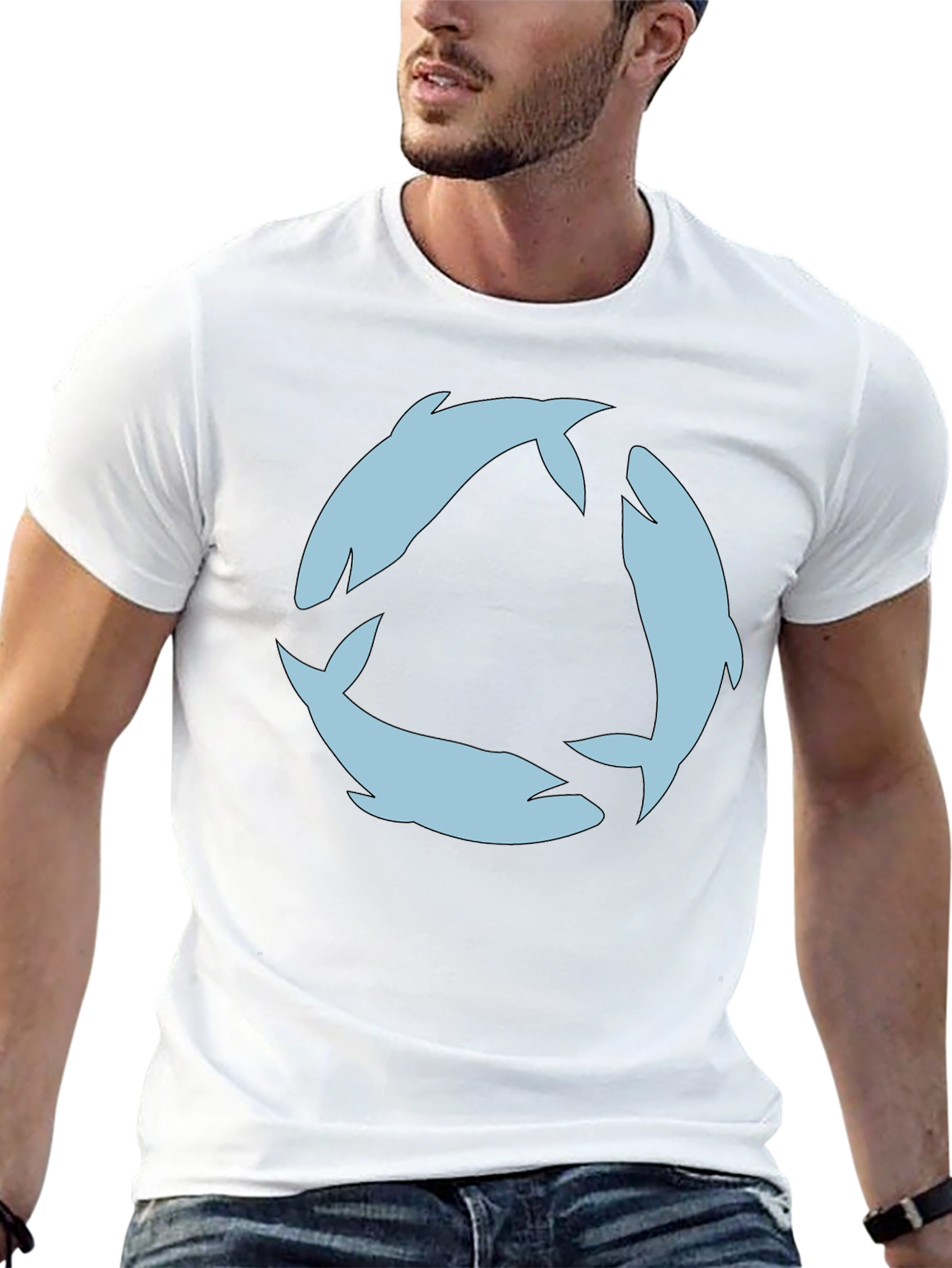 Circular Dolphin Graphic Tee - Black