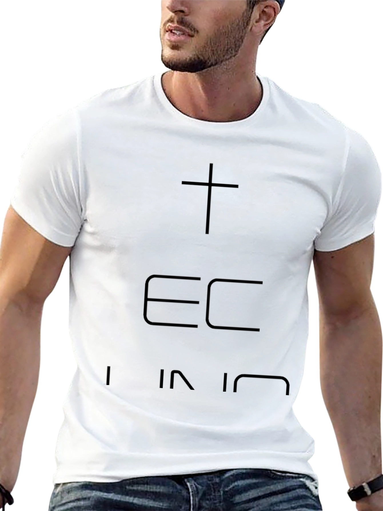 Black T-Shirt with Cross and Text Design