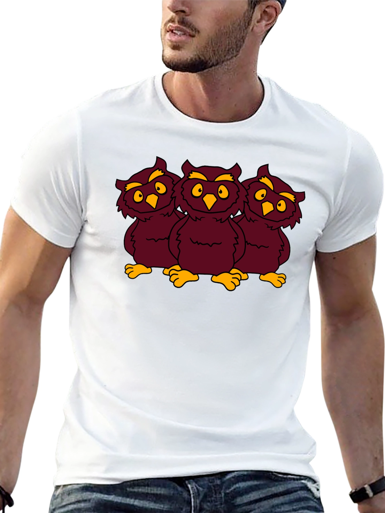 Three Owls Graphic Tee - Funny Cartoon Design