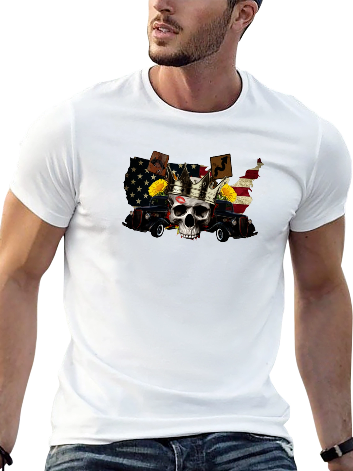 USA Skull Crown Car T-Shirt