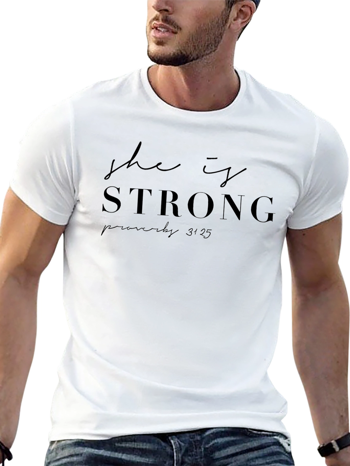 She is Strong Proverbs 31:25 Black Tee