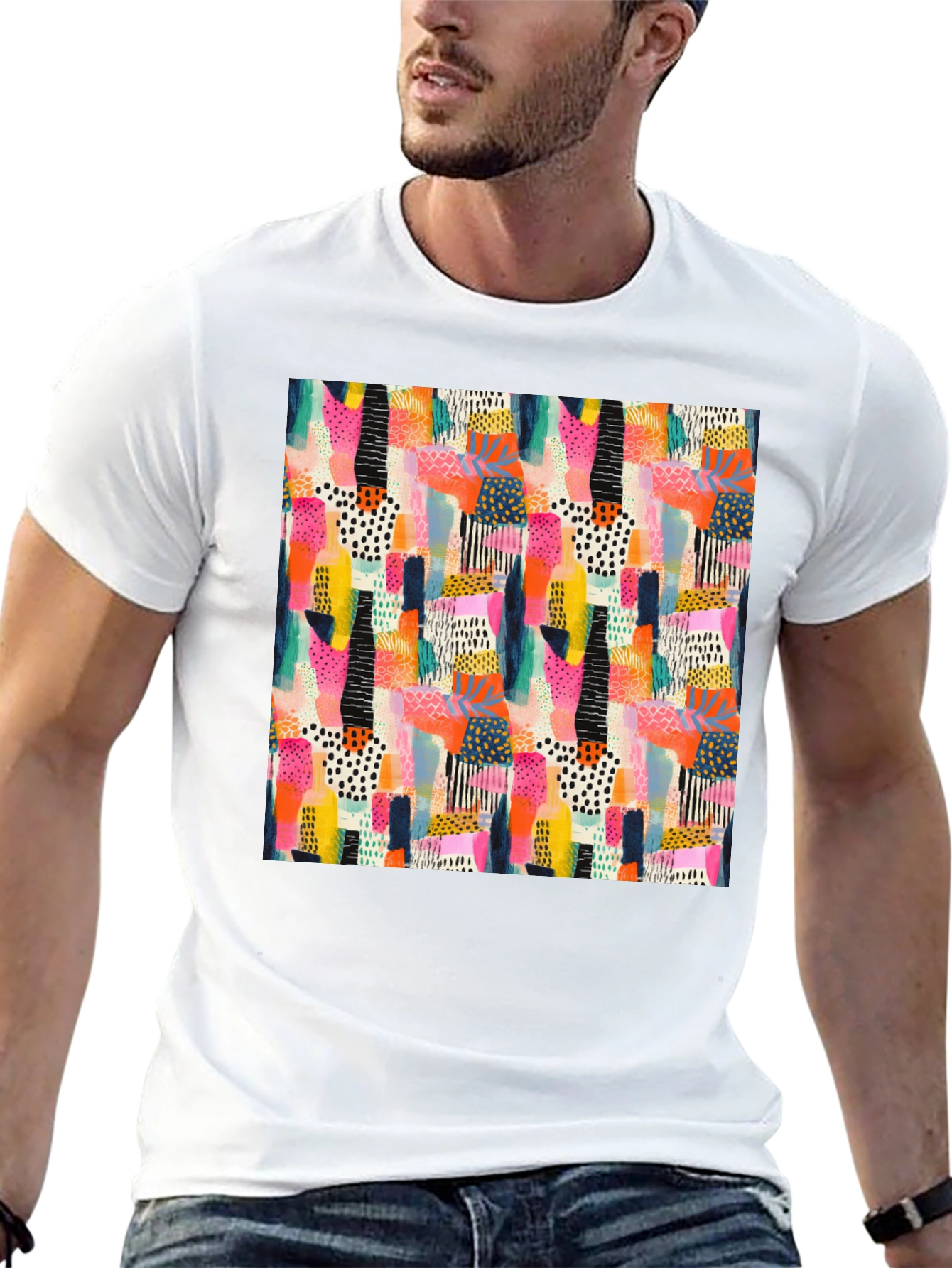 Abstract Pattern Black Crew Neck T-Shirt