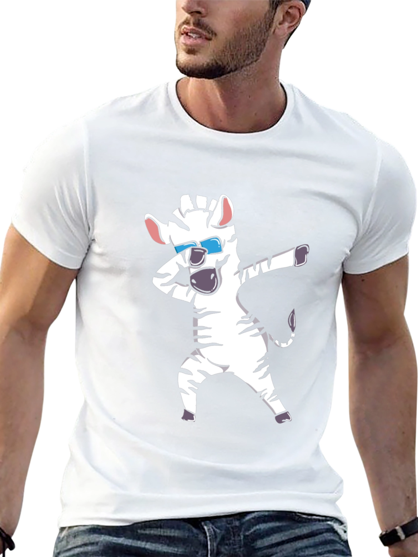 Dabbing Zebra Graphic Tee - Black Cotton T-Shirt