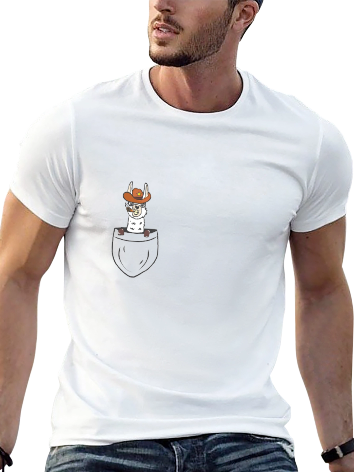Llama Cowboy Pocket Graphic T-Shirt - Black