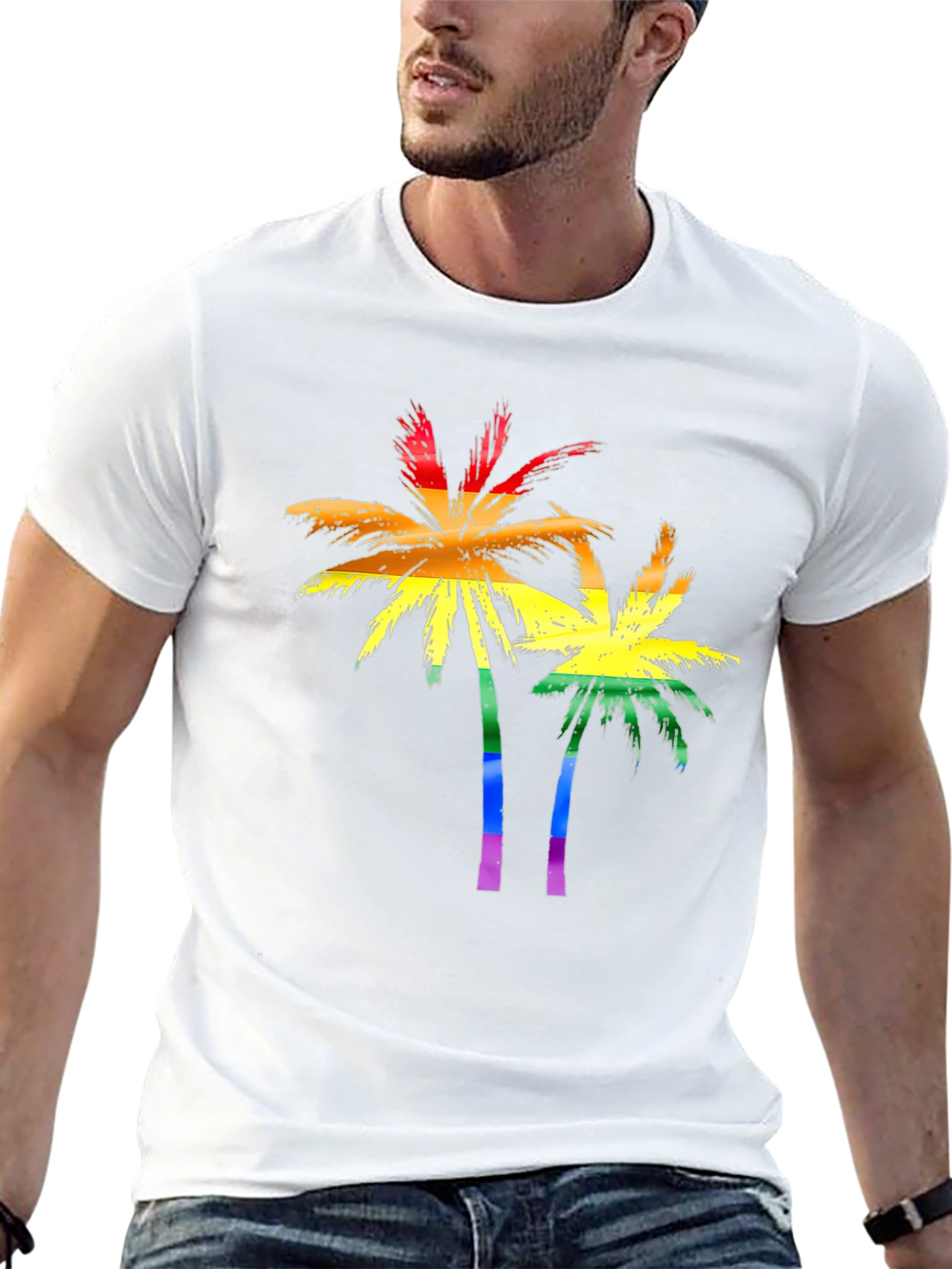 Rainbow Palm Tree T-Shirt - Tropical Pride