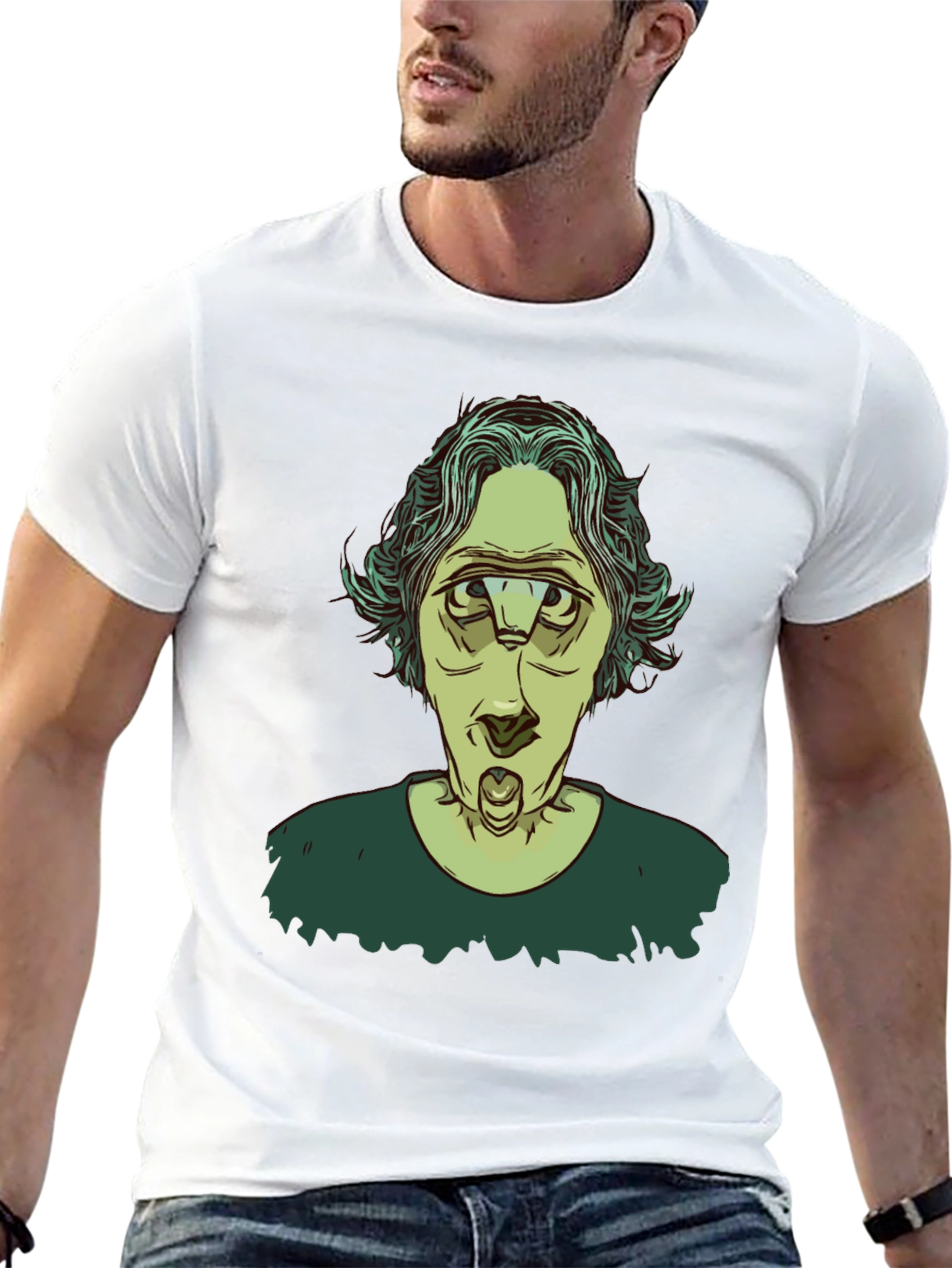 Unique Three-Eyed Character Black Graphic T-Shirt