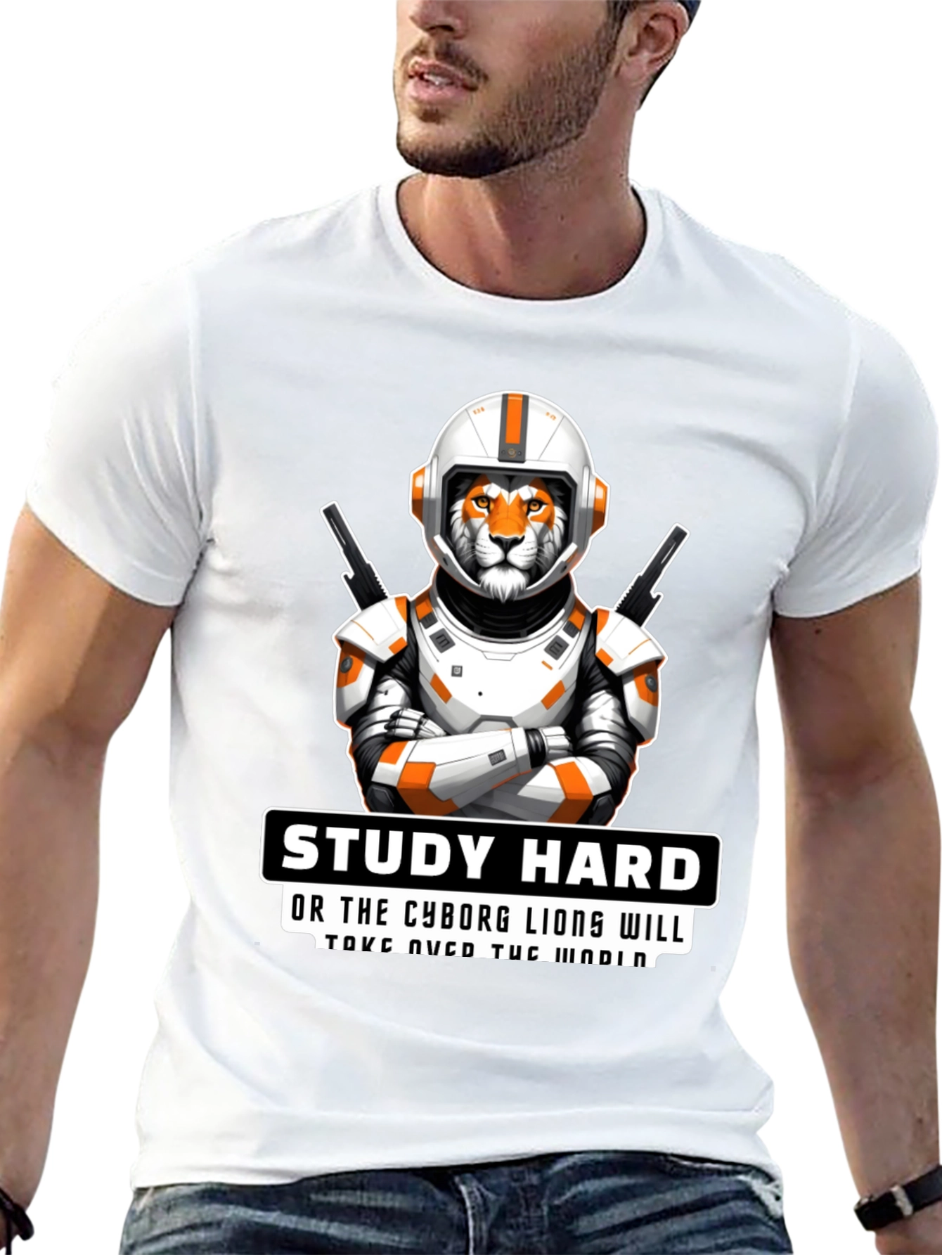 Study Hard Cyborg Lion T-Shirt