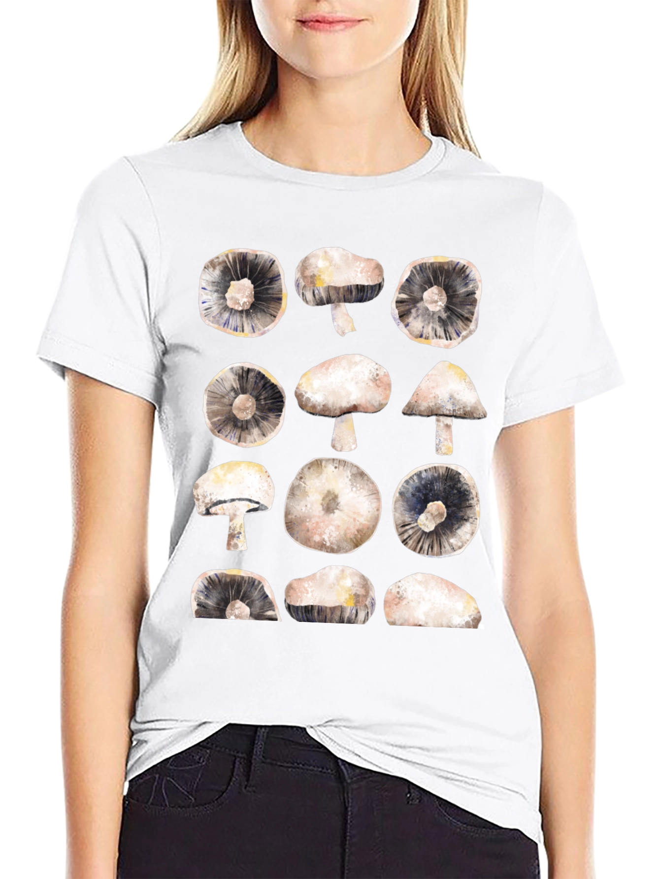 Mushroom Print Black T-Shirt