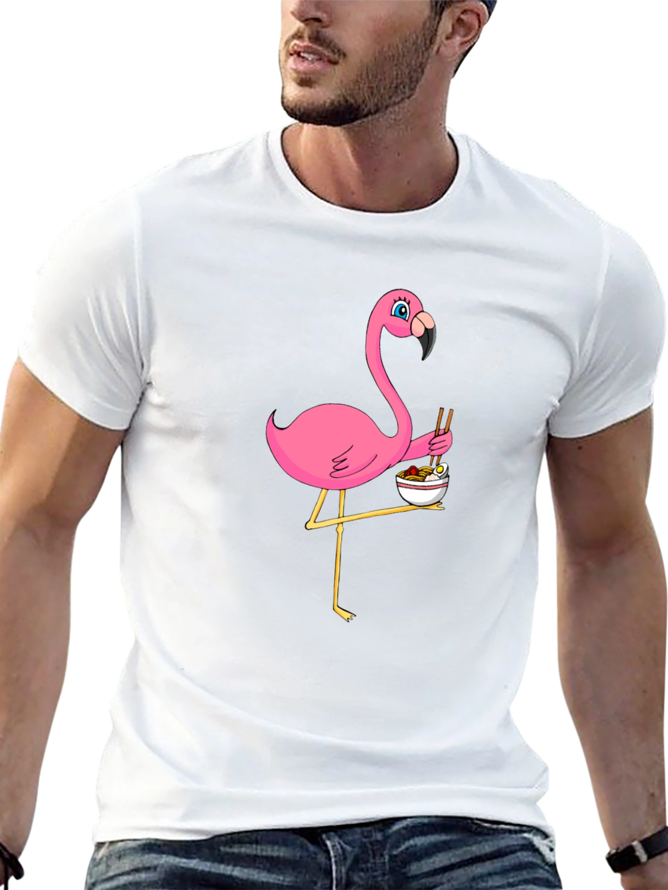 Flamingo Ramen Black T-Shirt - Whimsical Graphic Tee
