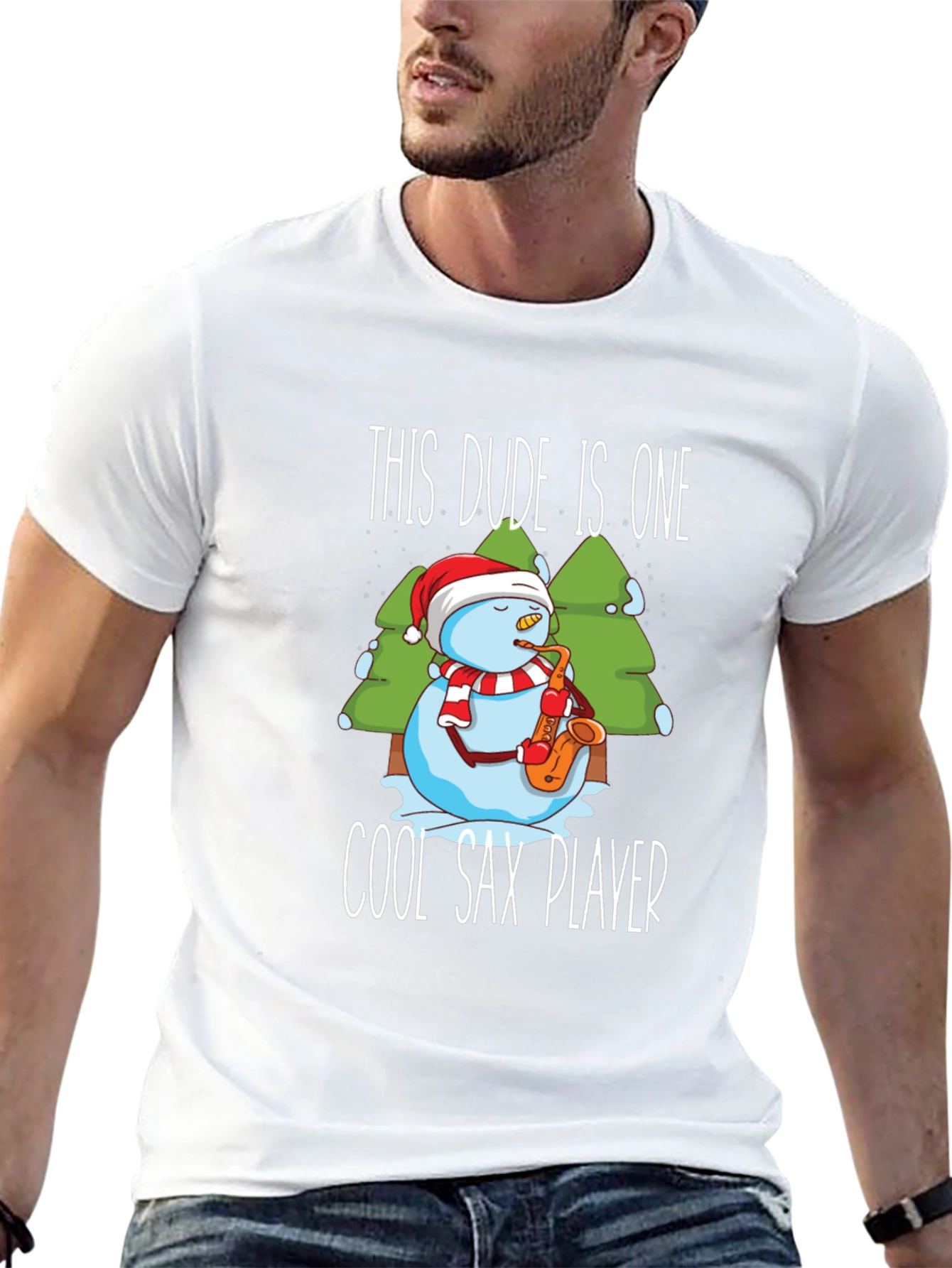 Cool Sax Player Snowman T-Shirt