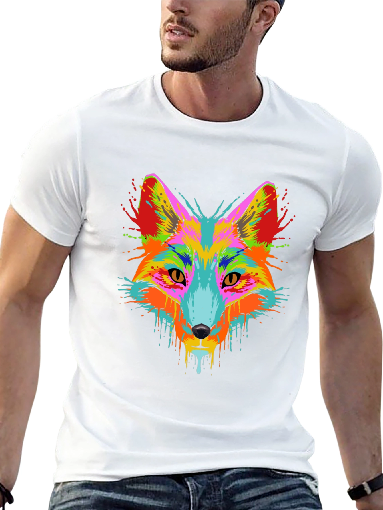 Vibrant Fox Graphic Tee - Mens Black T-Shirt
