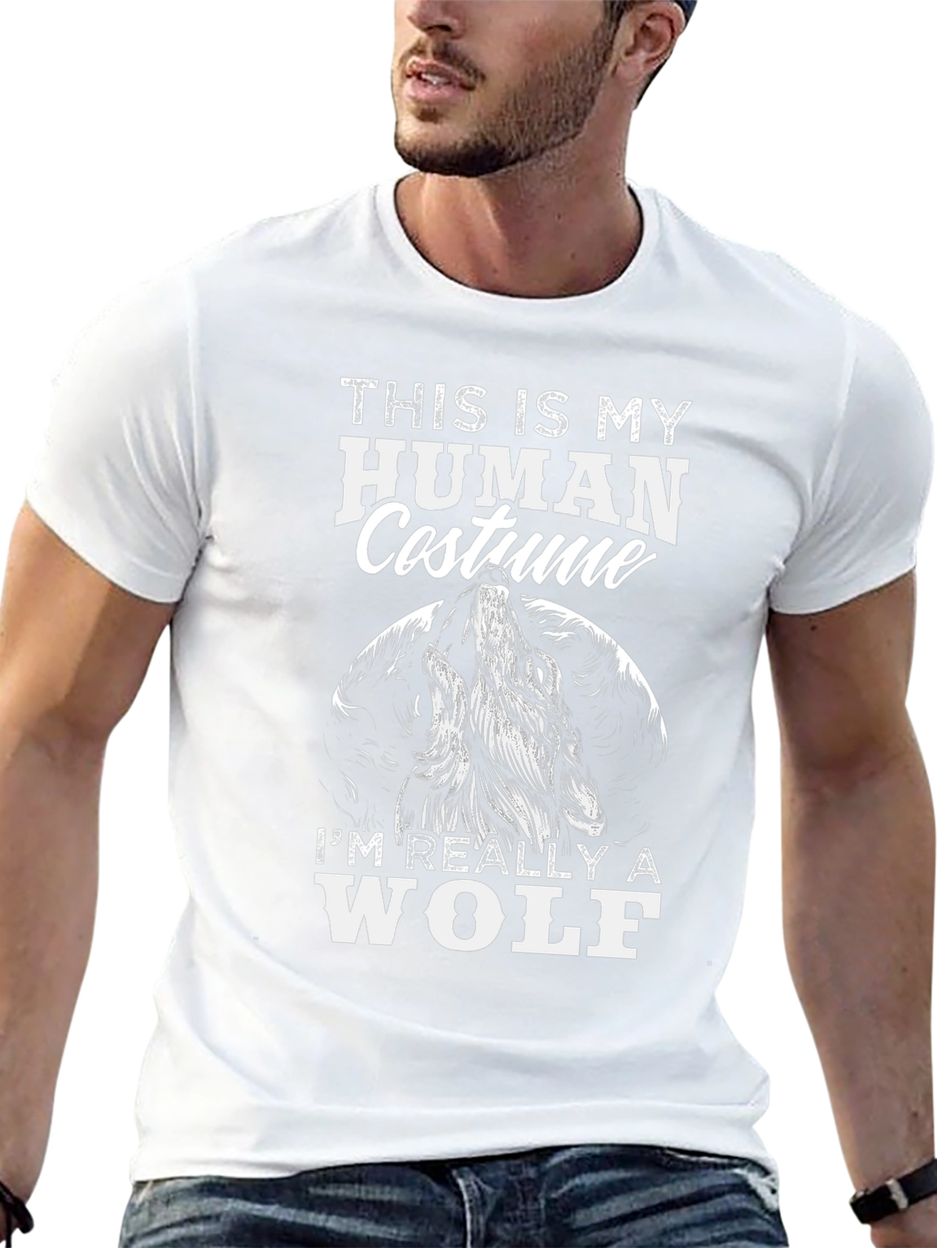 Human Costume Wolf T-Shirt - Funny Halloween Tee