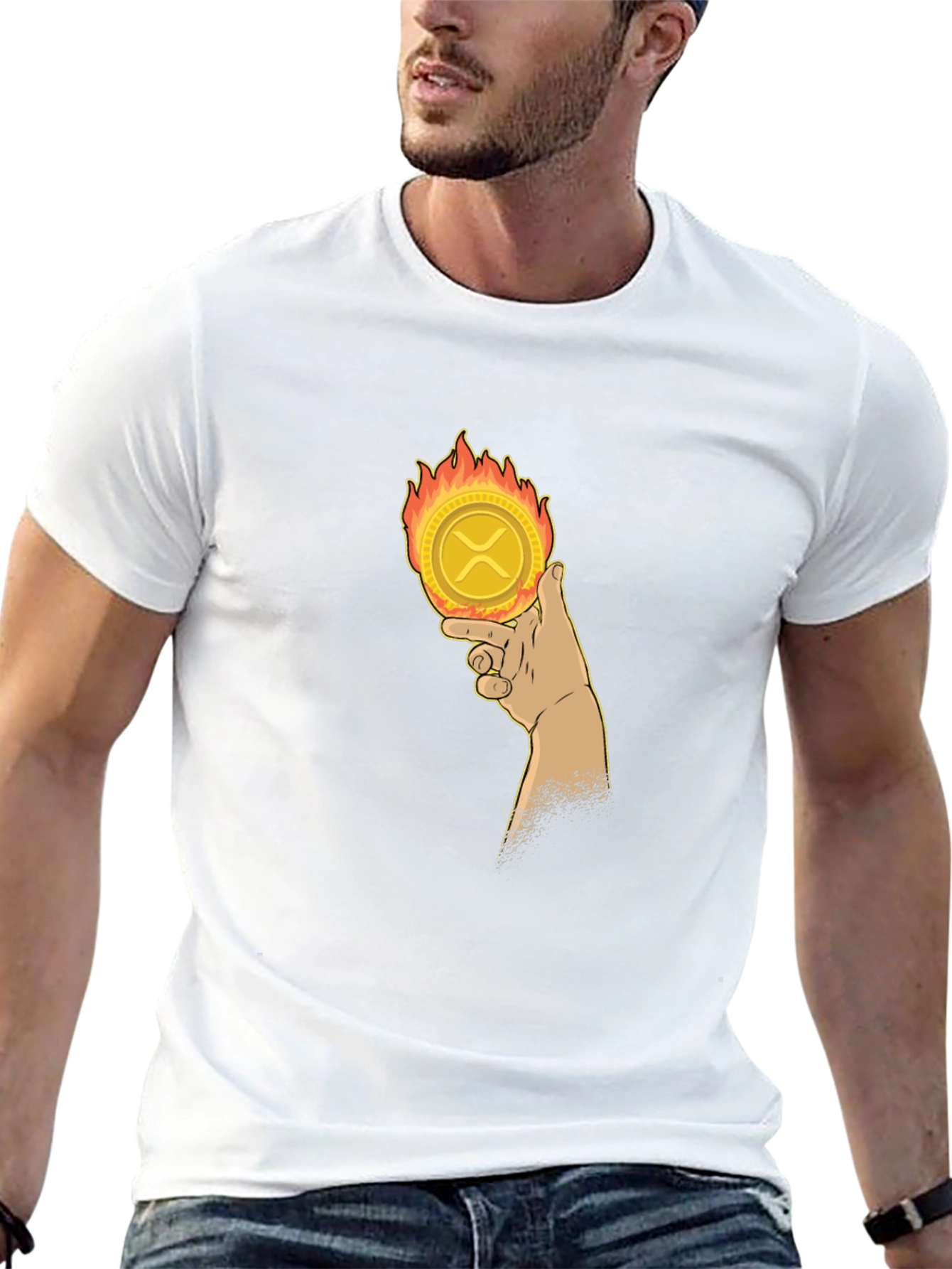 Fiery Crypto Tee: Ripple XRP in Hand T-Shirt