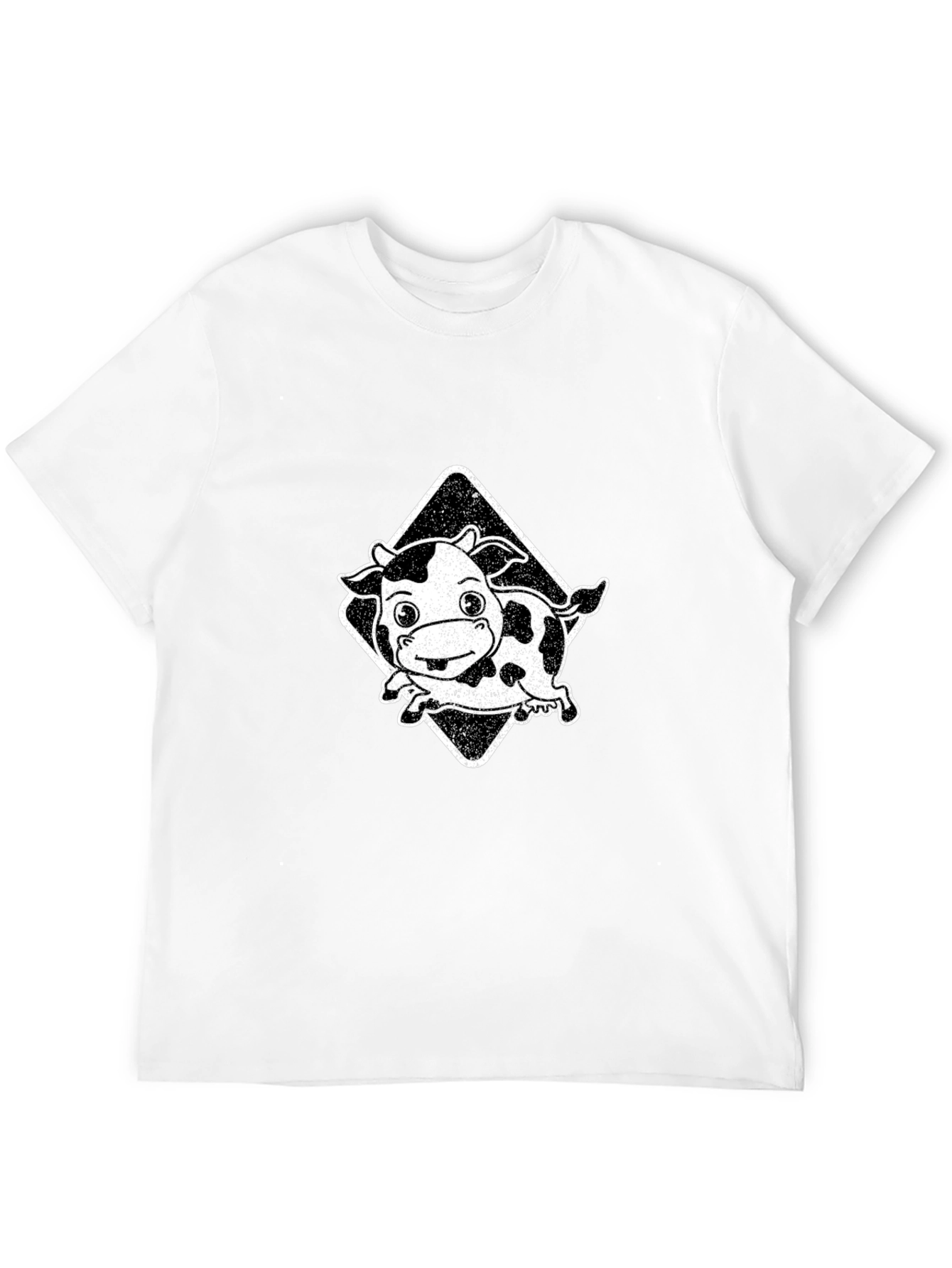 Cartoon Cow Graphic Tee - Black