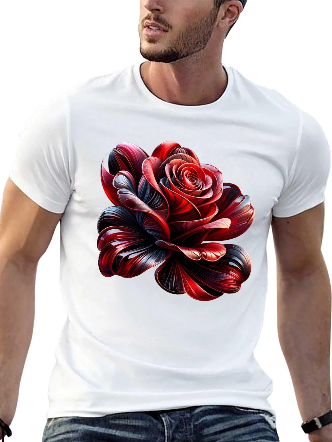 Elegant Rose Graphic Black T-Shirt