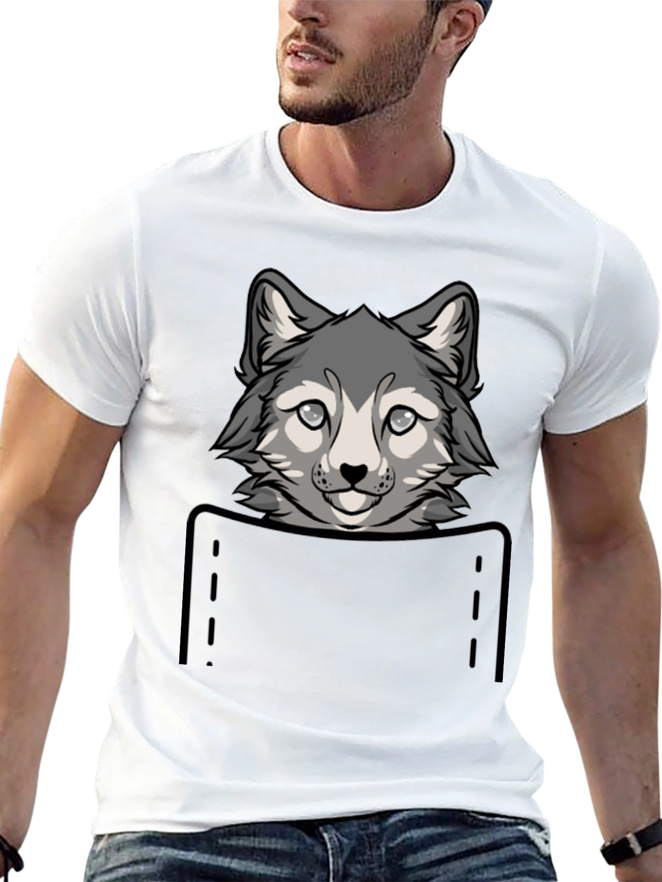 Wolf Pocket Graphic Tee - Cute Animal Design