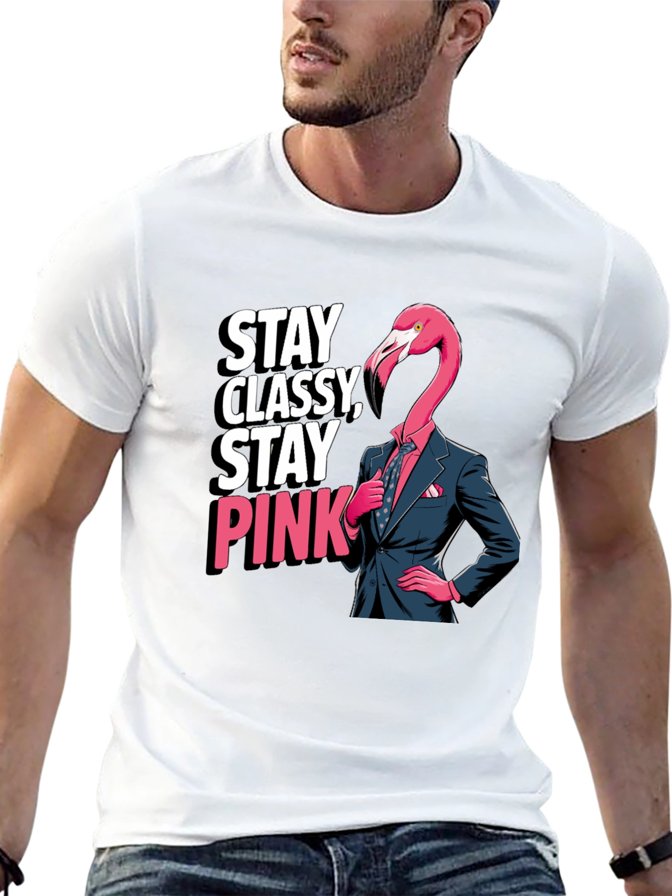 Stay Classy Flamingo T-Shirt - Unique Graphic Tee