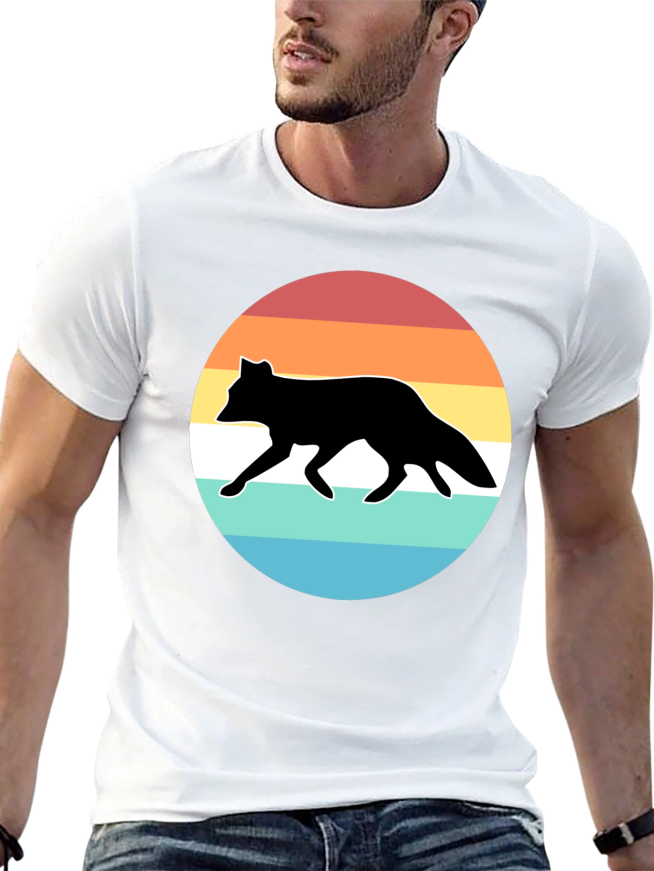 Retro Fox Sunset Graphic Tee - Black