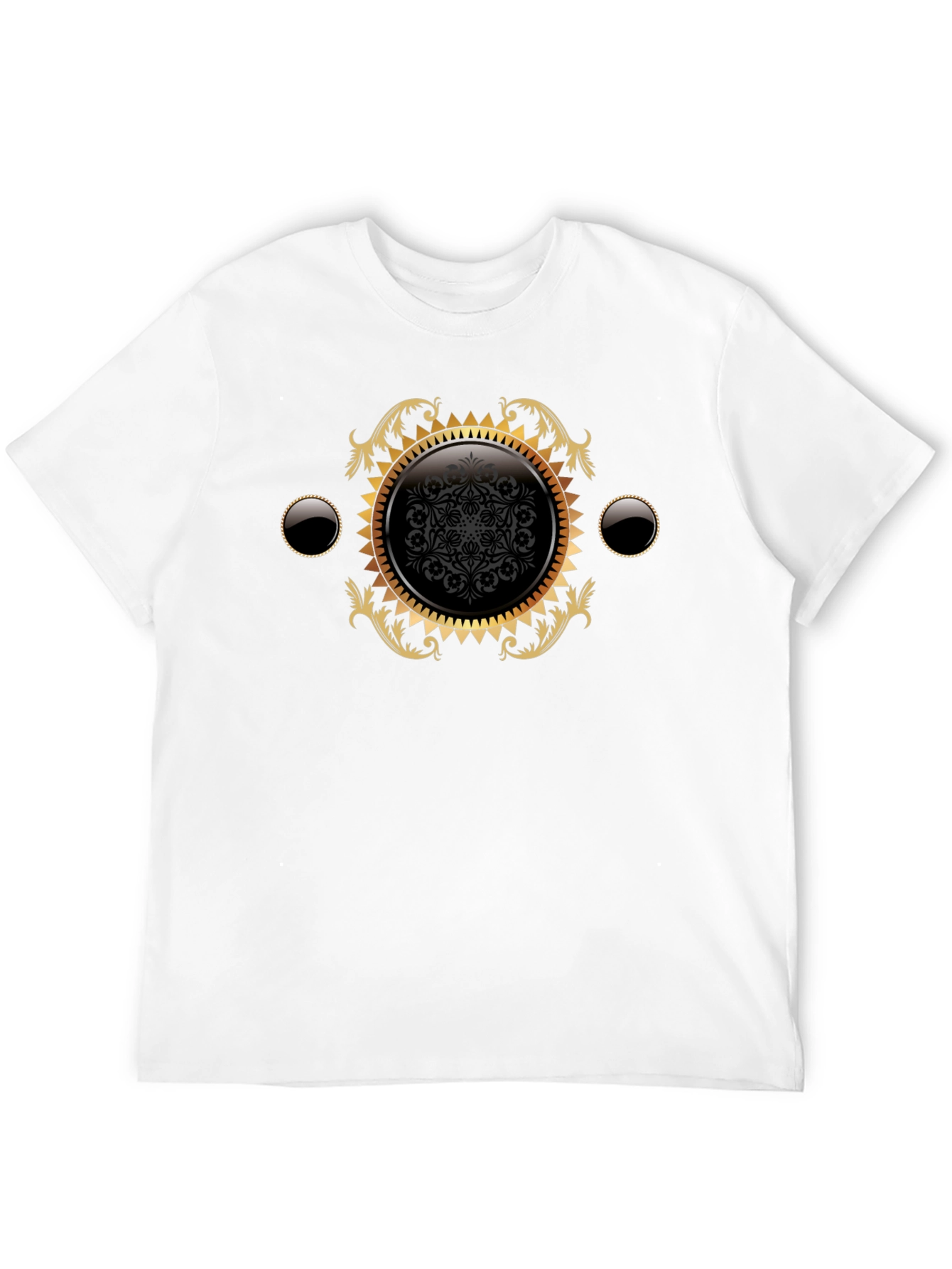 Elegant Black Tee with Gold Ornamental Design