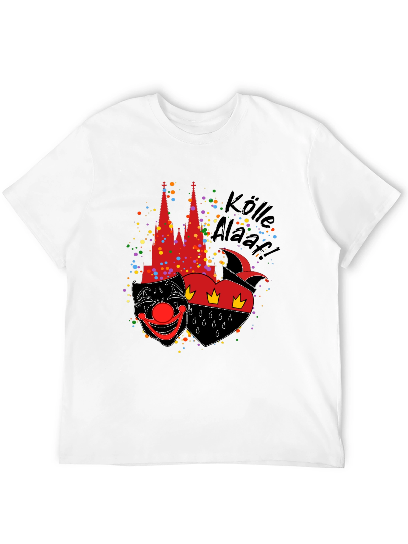 Köln Carnival T-Shirt: Cologne Cathedral Clown Mask & Heart