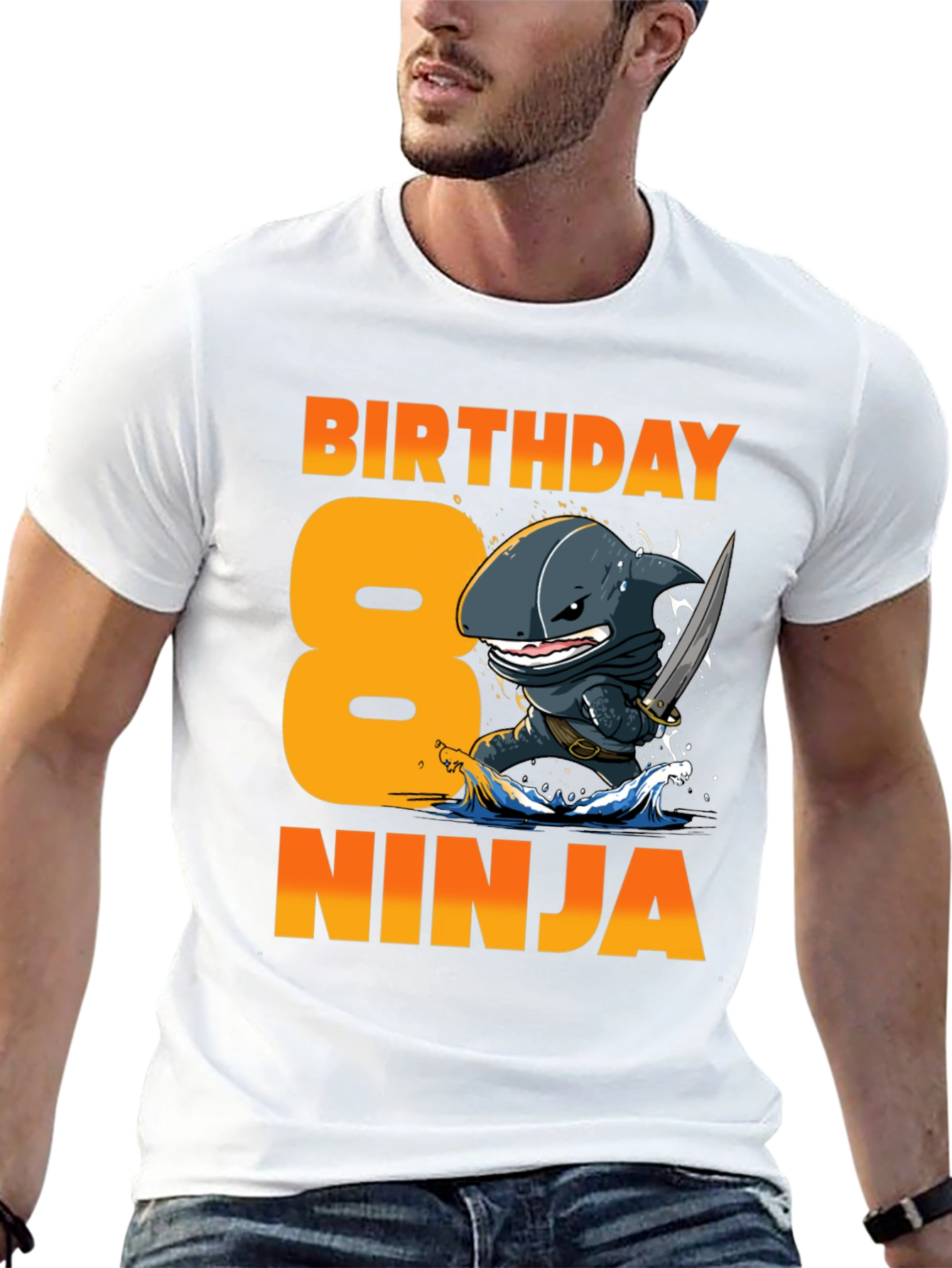 Birthday Shark Ninja T-Shirt - 8 Years Old