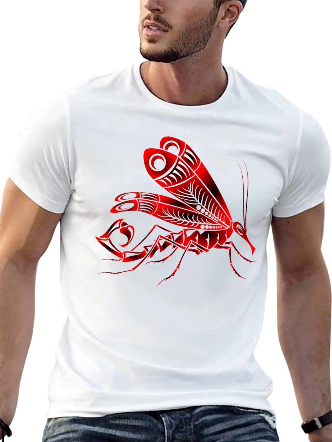 Red Insect Graphic Black T-Shirt