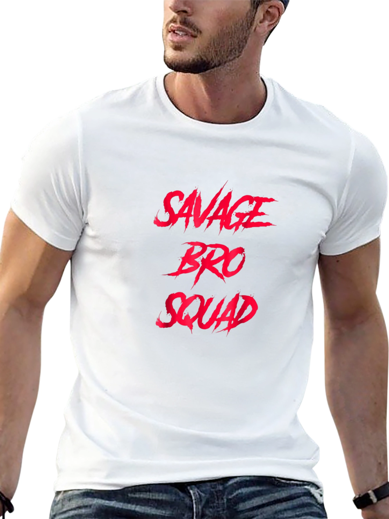 Savage Bro Squad Graphic T-Shirt - Bold Red Text