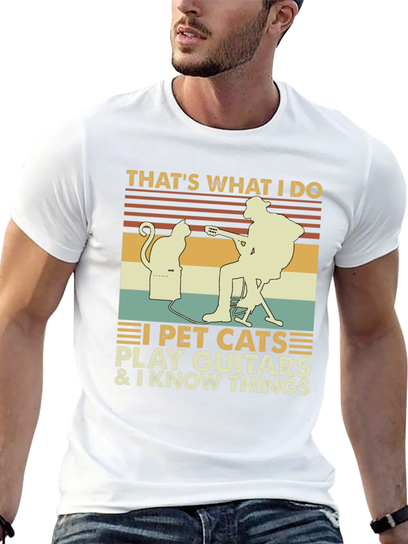I Pet Cats Play Guitar & Know Things T-Shirt