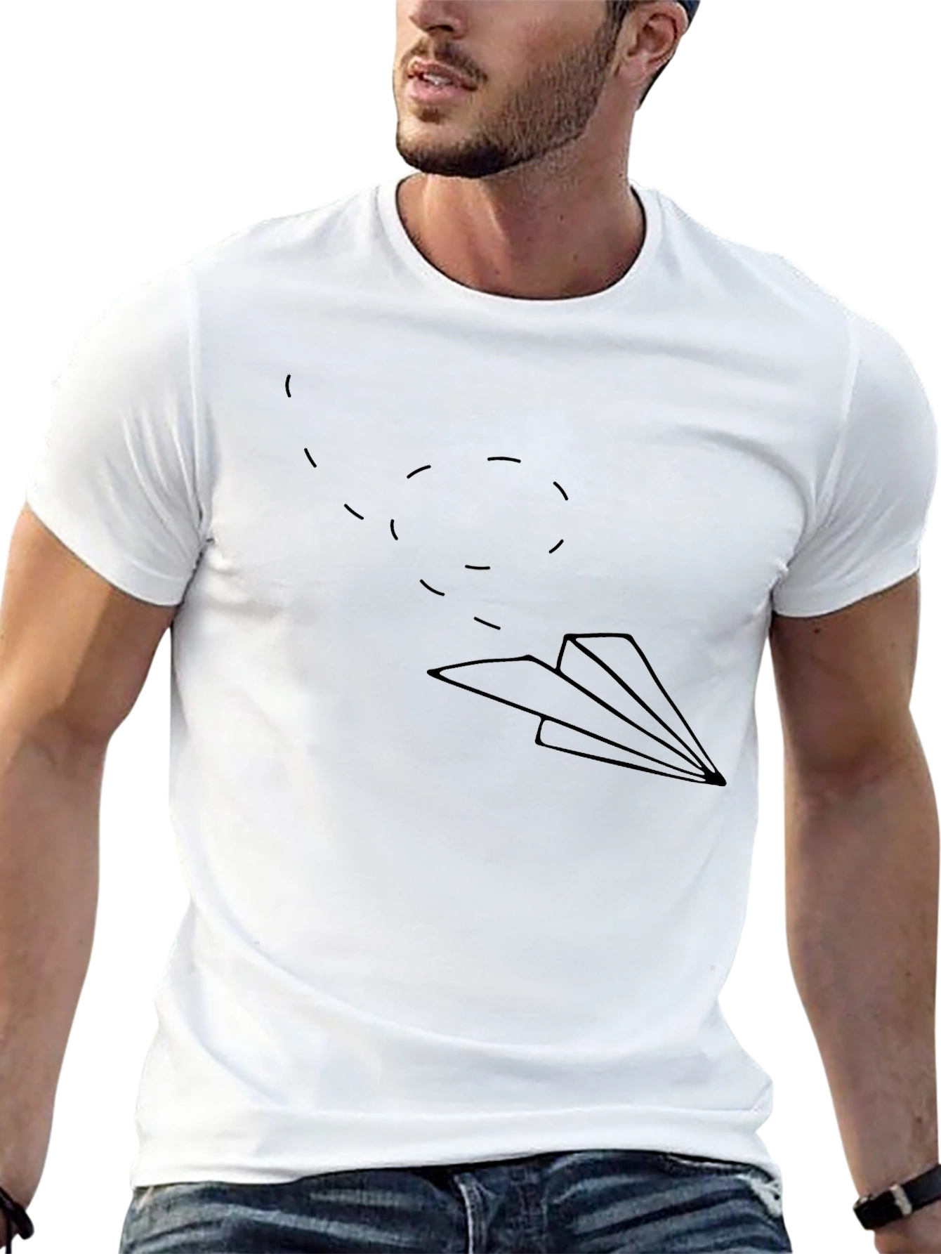Mens Black T-Shirt with Paper Airplane Graphic
