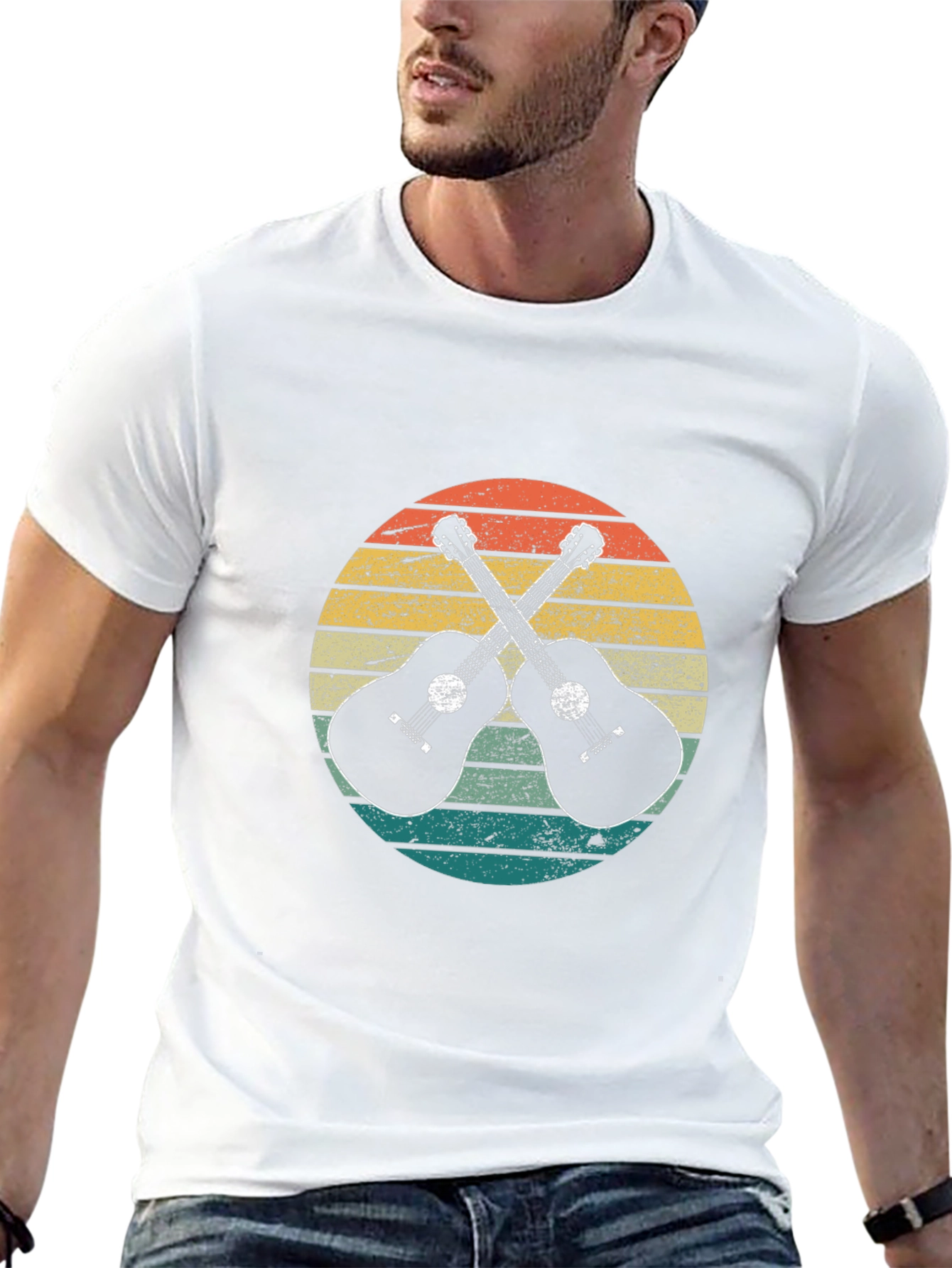 Retro Sunset Guitar Graphic T-Shirt - Music Lover Tee