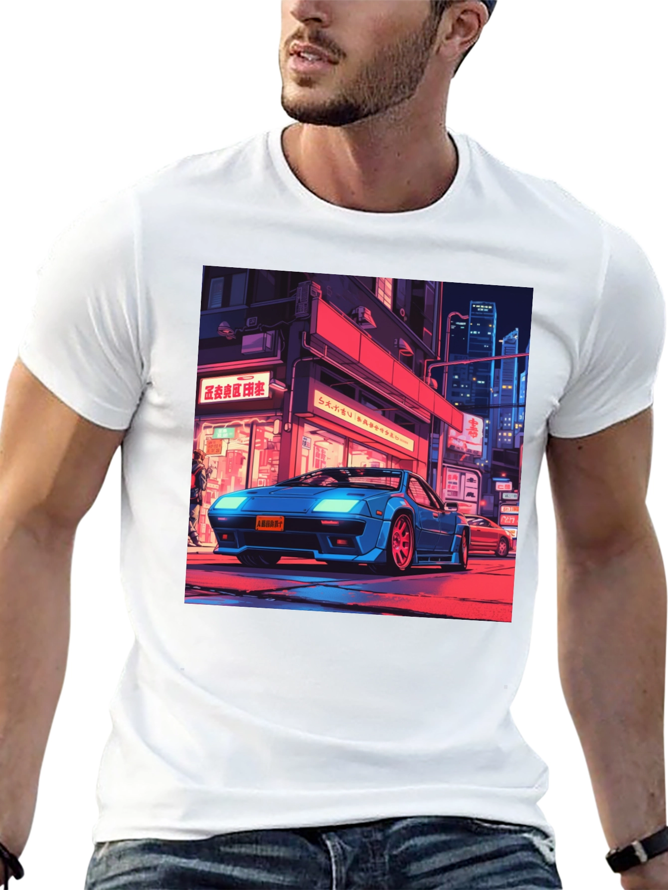 Retro Car Graphic Tee - Black Cotton T-Shirt