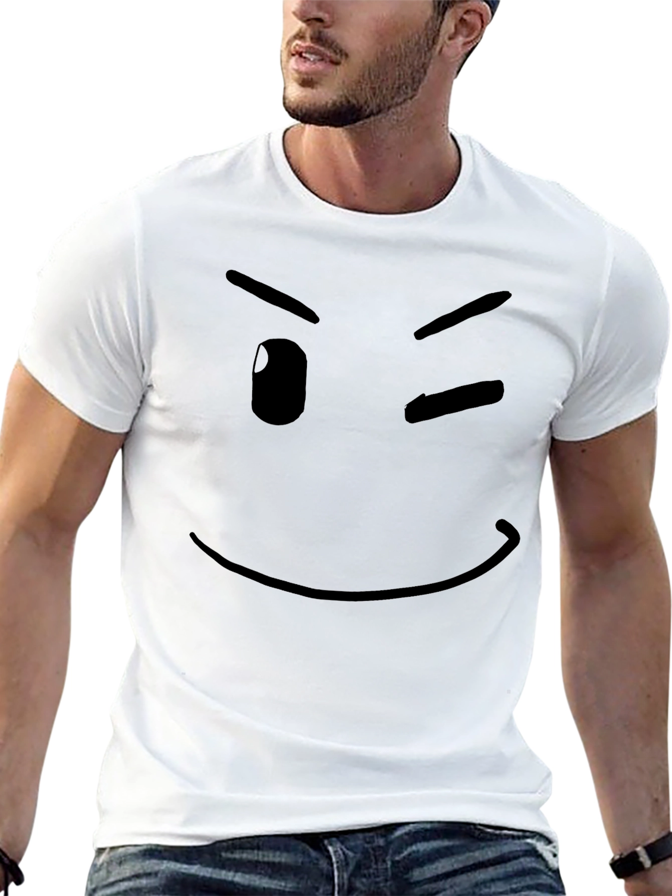 Winking Face Graphic T-Shirt - Casual Black Tee