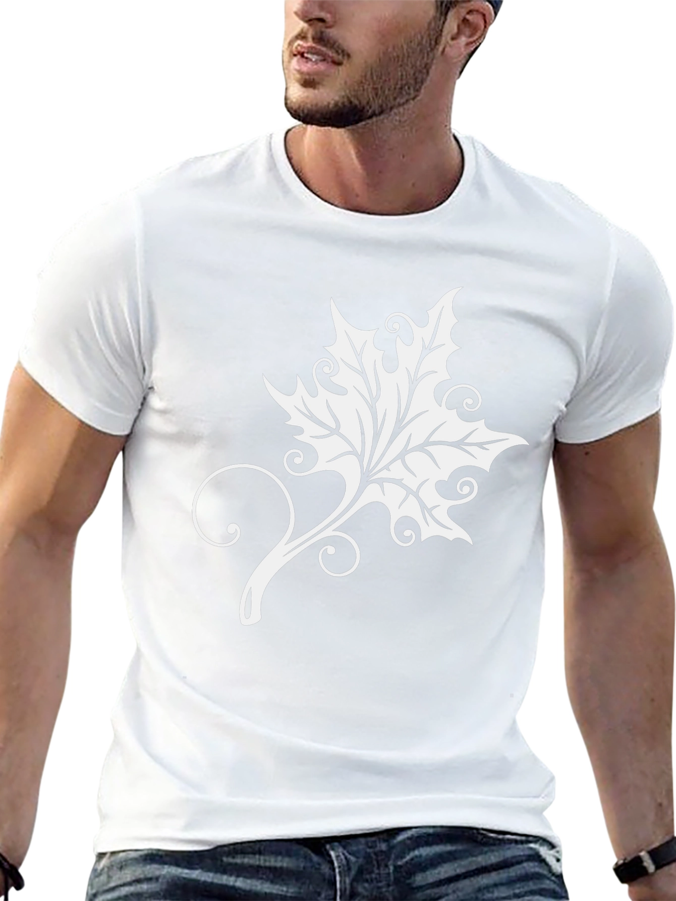 Elegant Leaf Graphic Tee - Soft Black Cotton Blend