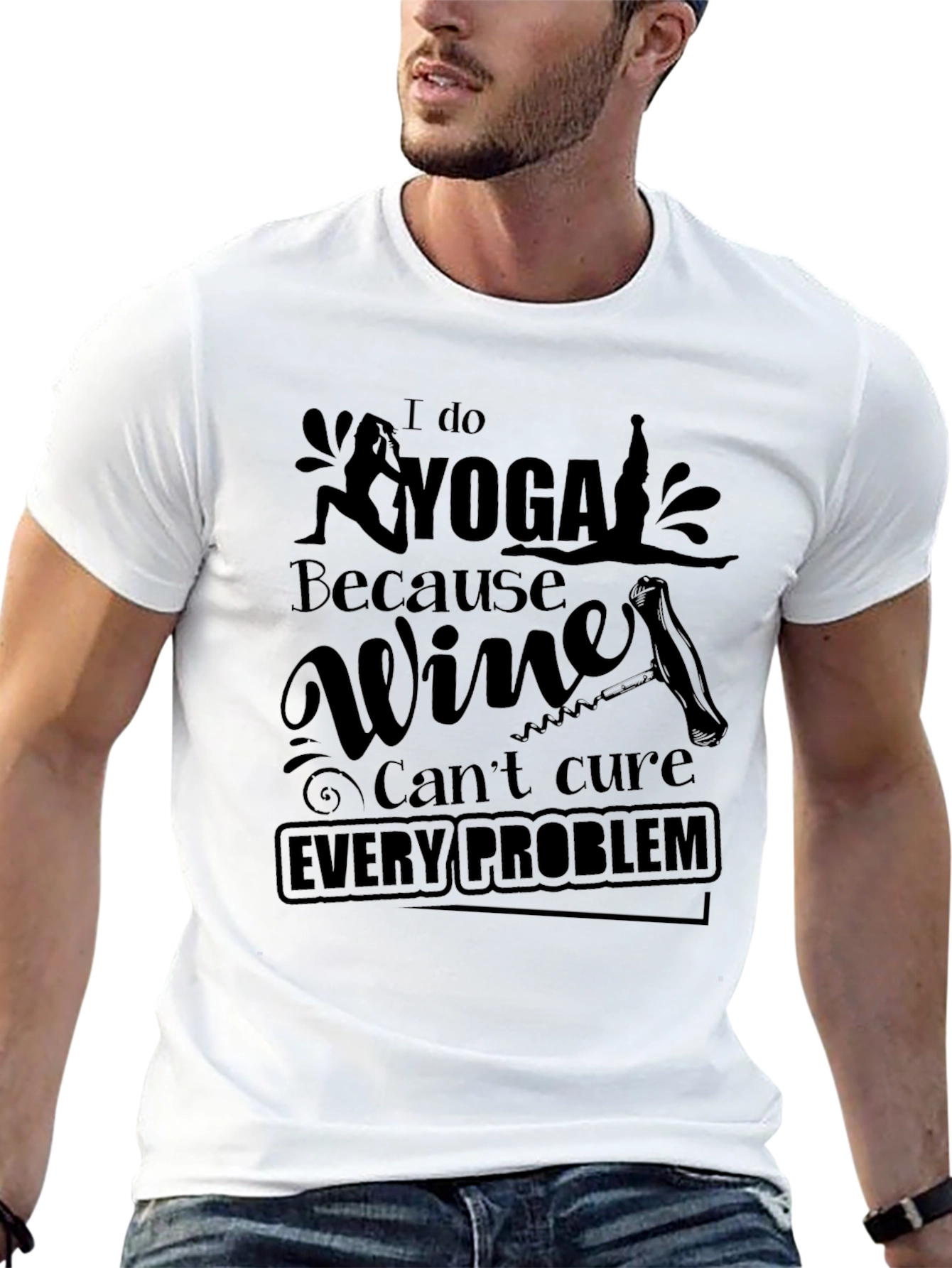 Yoga & Wine Humor T-Shirt - Every Problem