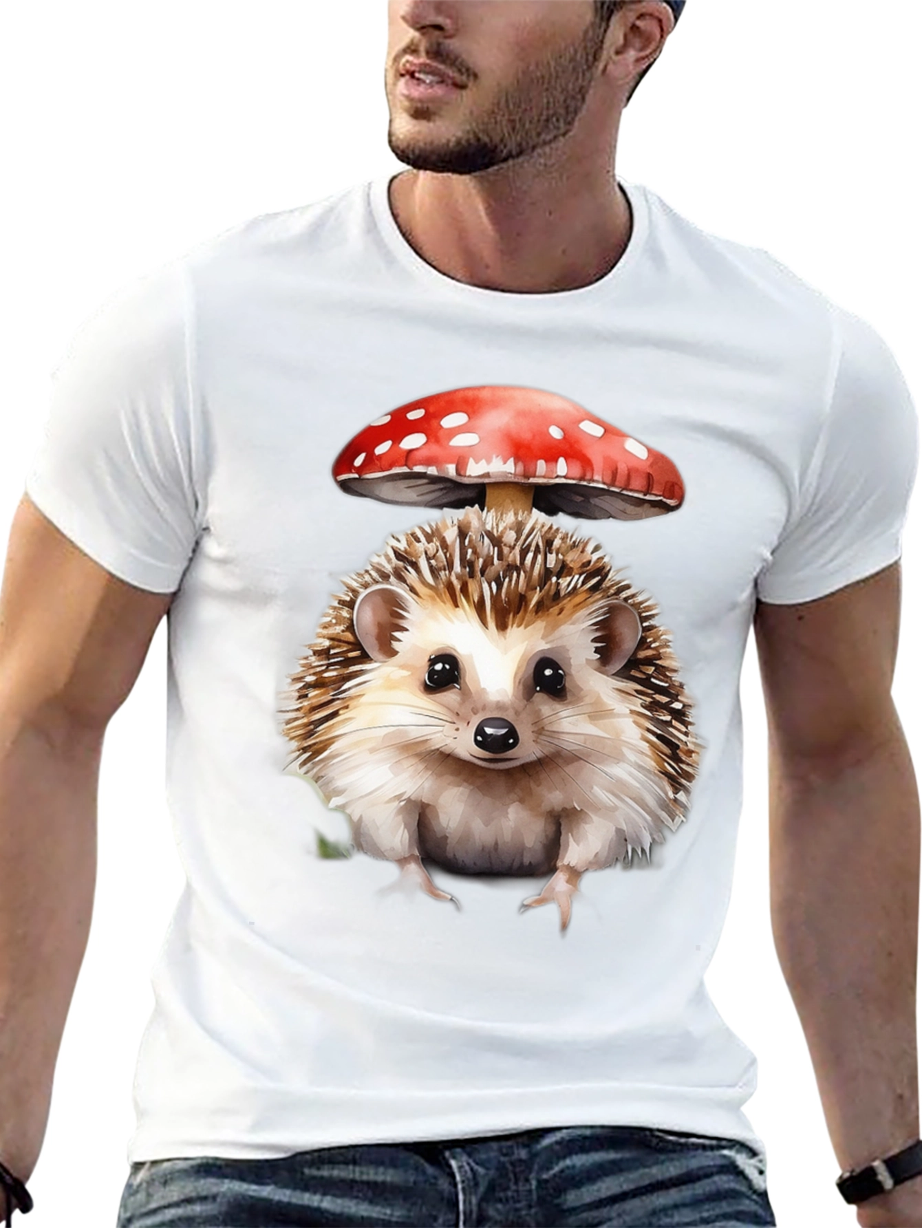 Hedgehog Mushroom Graphic Tee - Nature Lovers Shirt