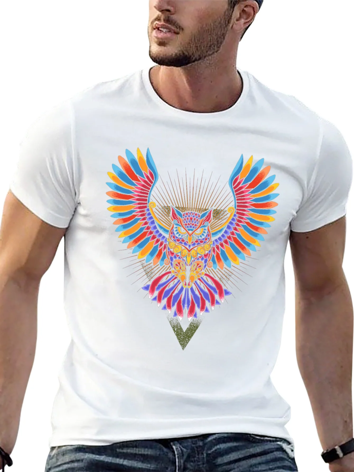Colorful Owl Graphic Print Black T-Shirt