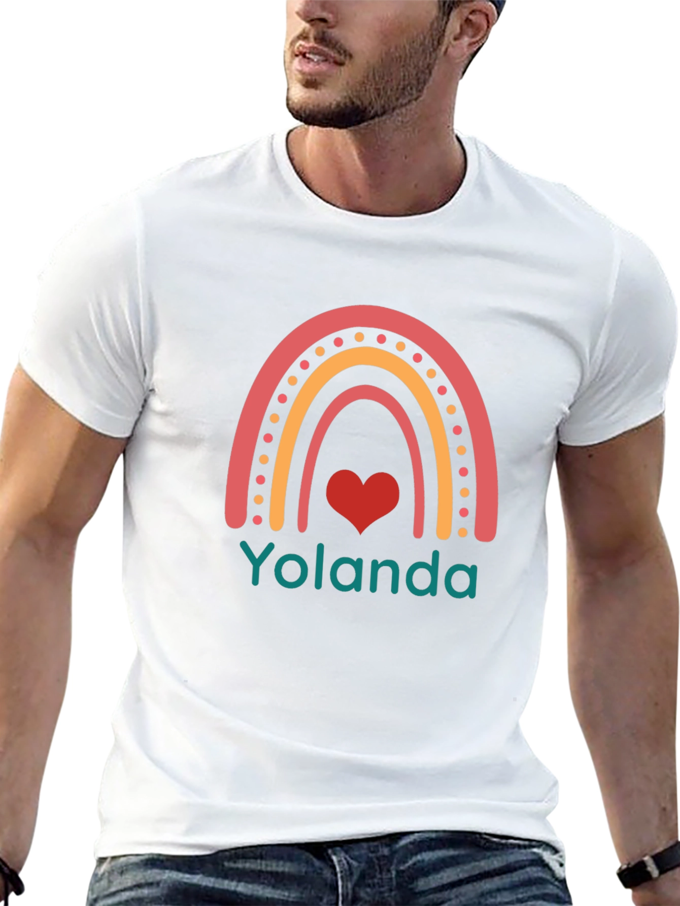 Yolanda Rainbow Heart Graphic Black T-Shirt