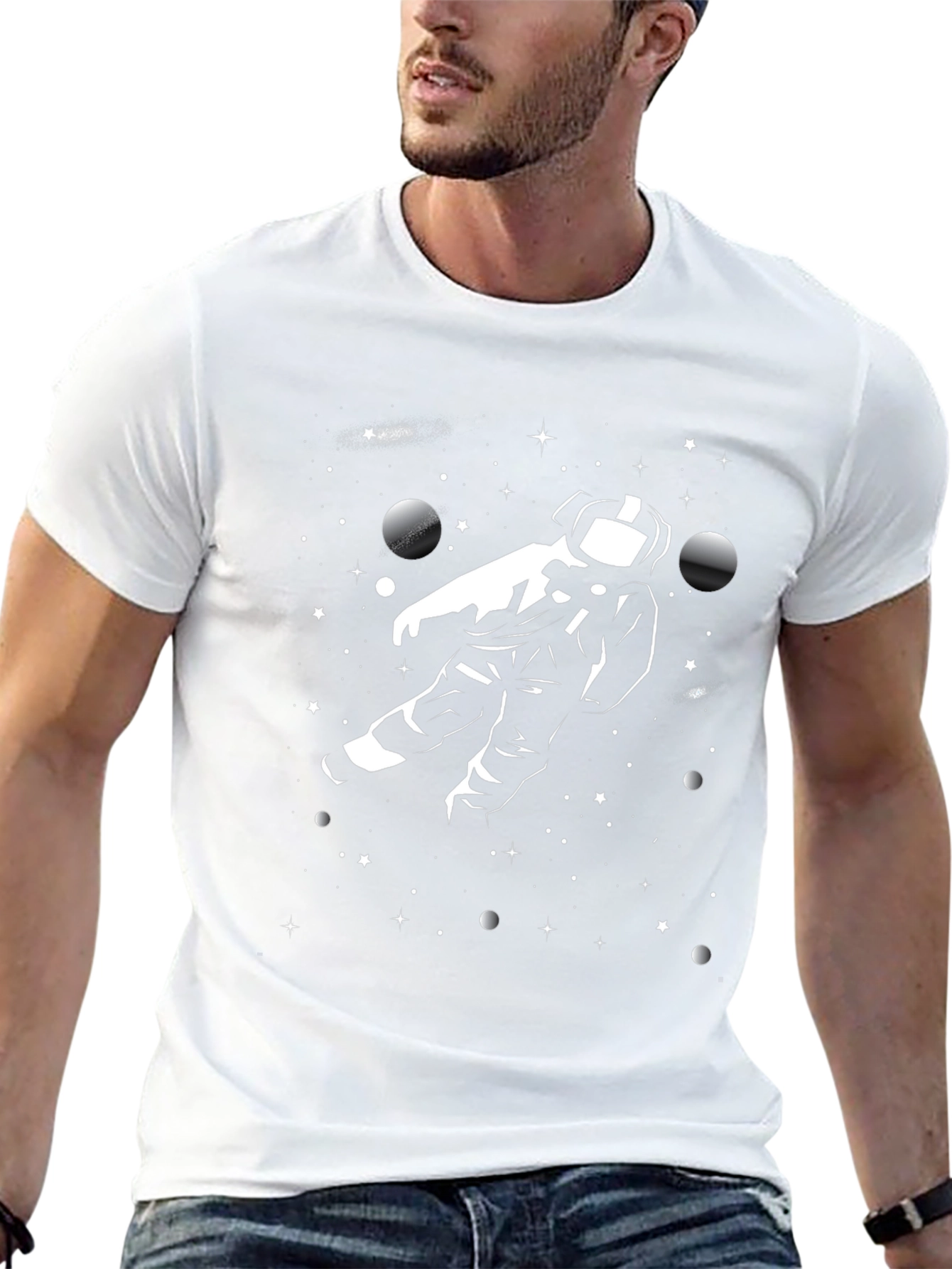 Astronaut in Space Graphic Tee - Black Cotton T-Shirt
