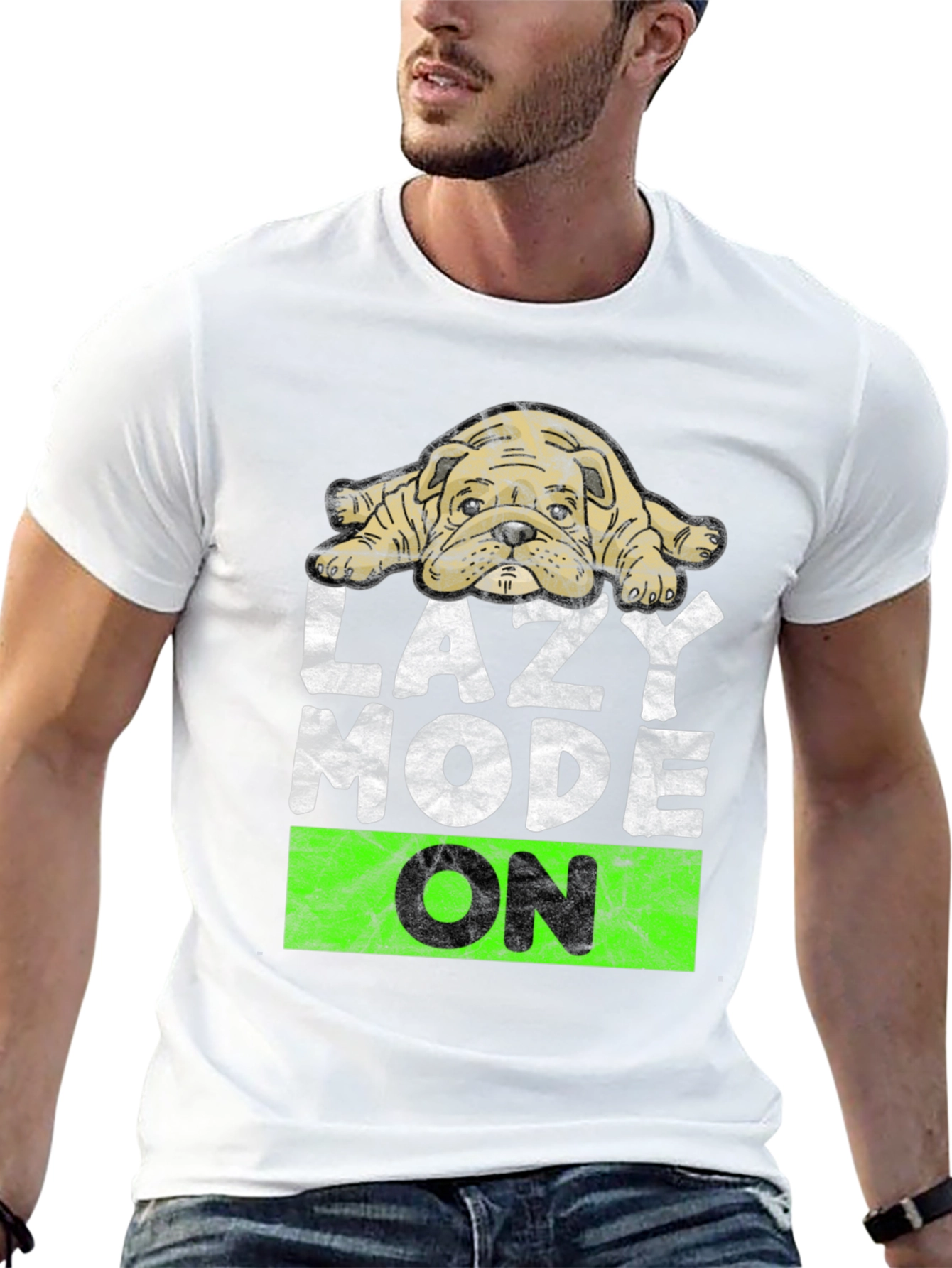 Lazy Mode On T-Shirt - Cute Bulldog Design