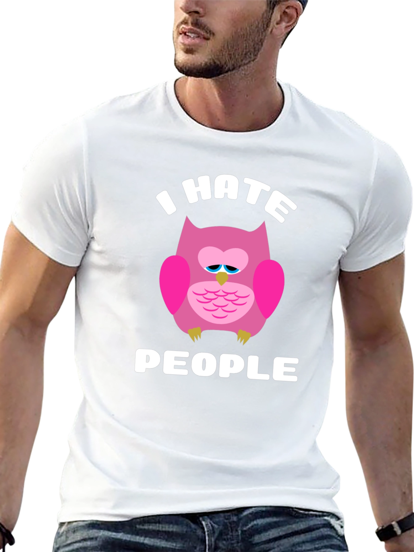 I Hate People Owl Graphic T-Shirt - Black