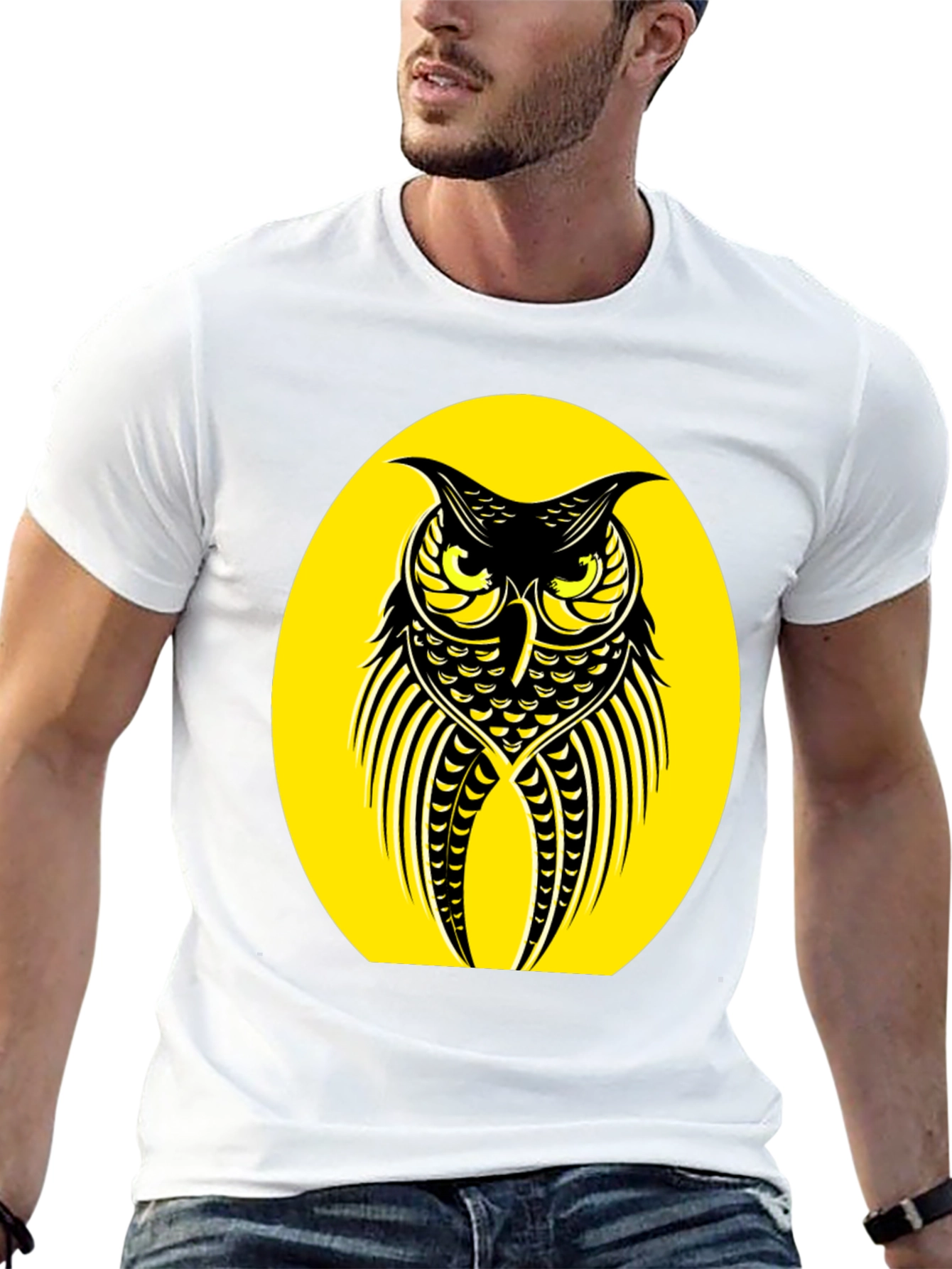 Owl Graphic Tee - Black Crew Neck T-Shirt
