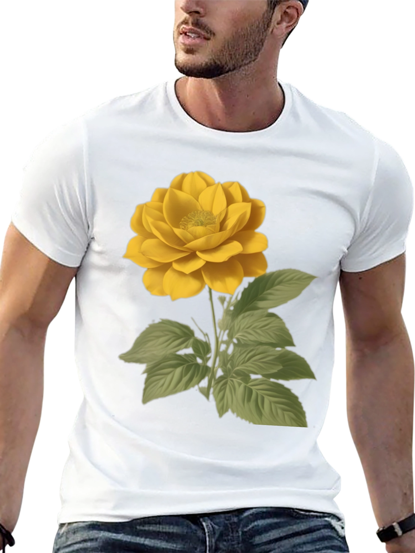 Yellow Rose Graphic Black T-Shirt