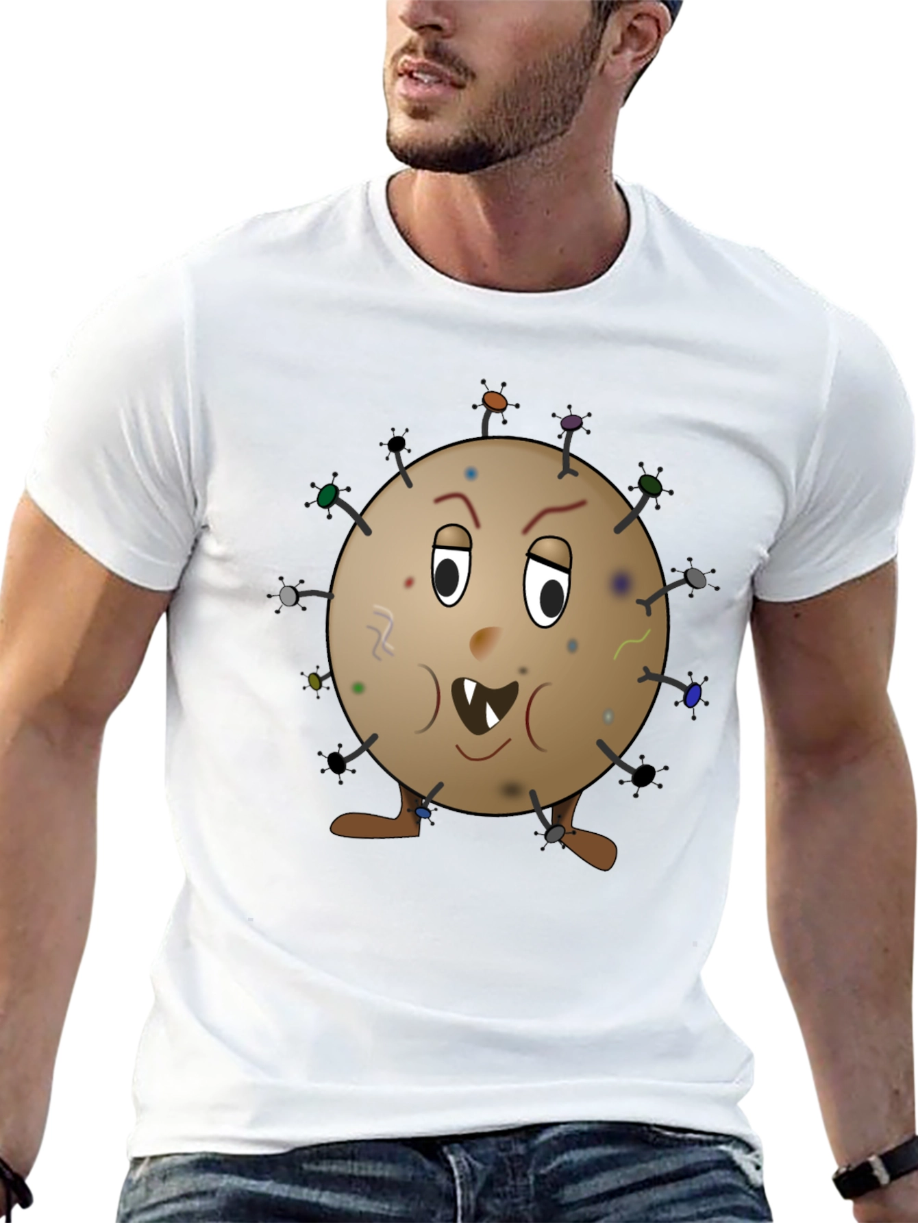 Funny Germ Cartoon Graphic Tee - Novelty T-Shirt