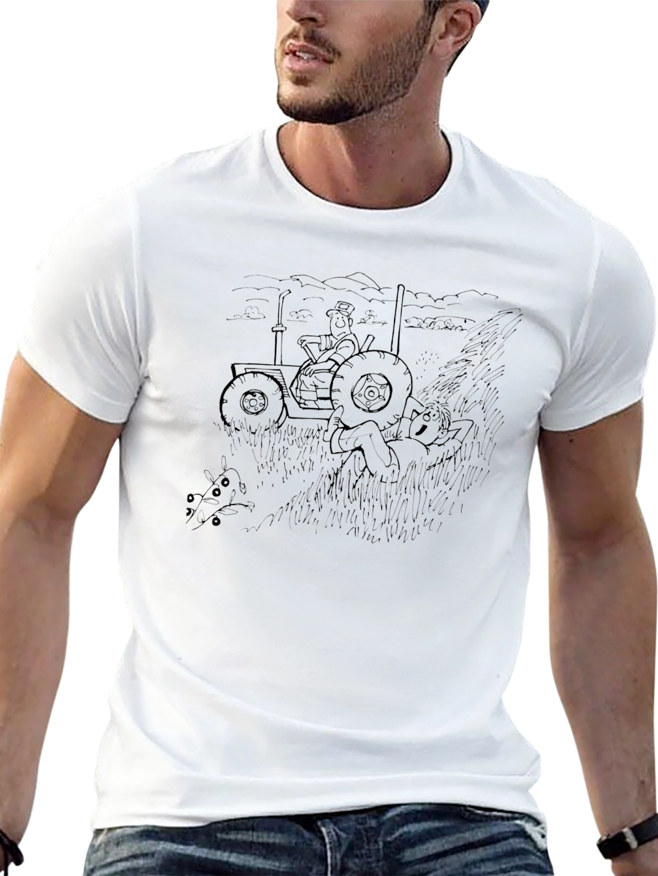 Cartoon Tractor Black T-Shirt